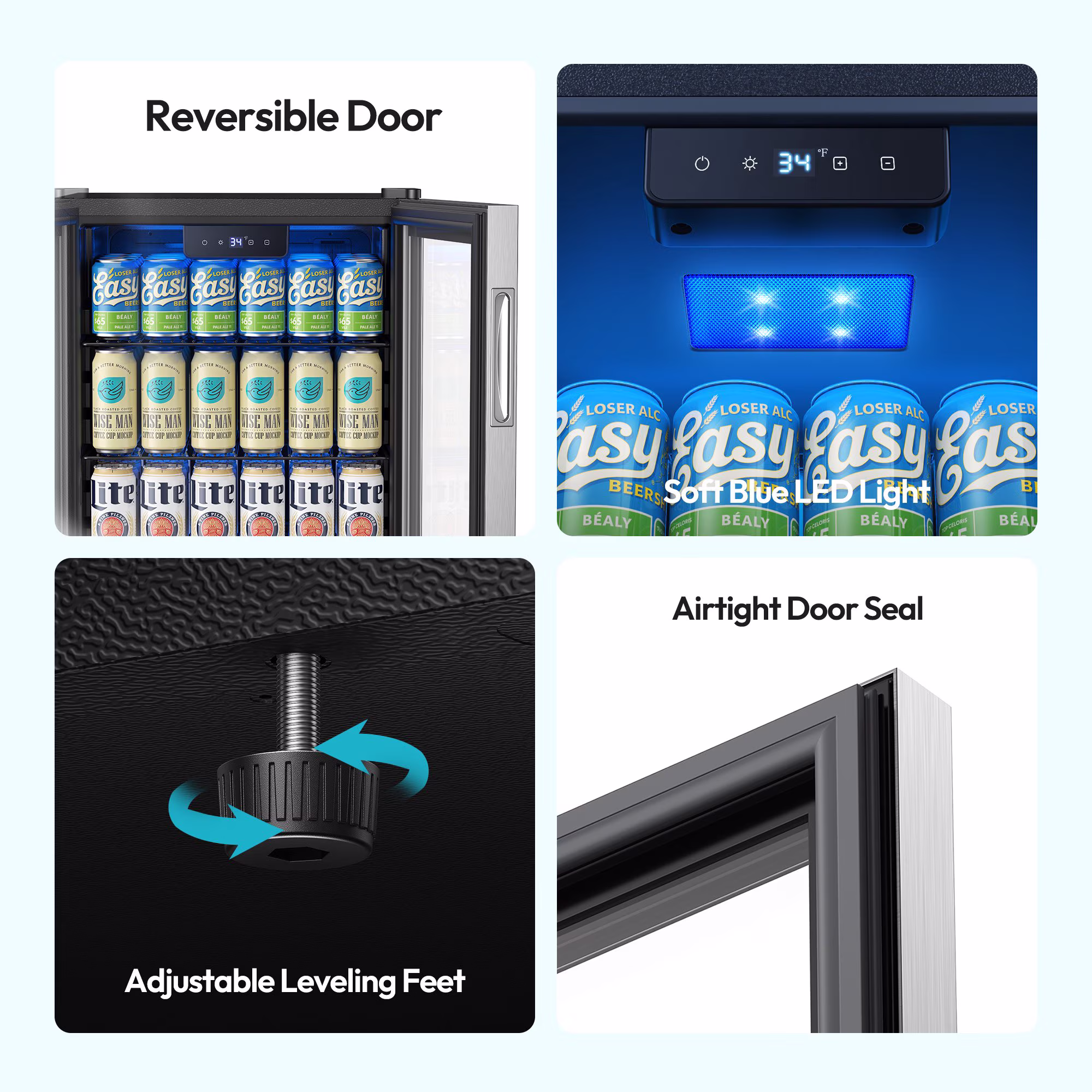 EUHOMY 130 Can Beverage Refrigerator and Cooler with Glass Door for Home, 17.3 in D, 31.5 in H, Quite, for Soda Beer drinks, Silver - Image 3
