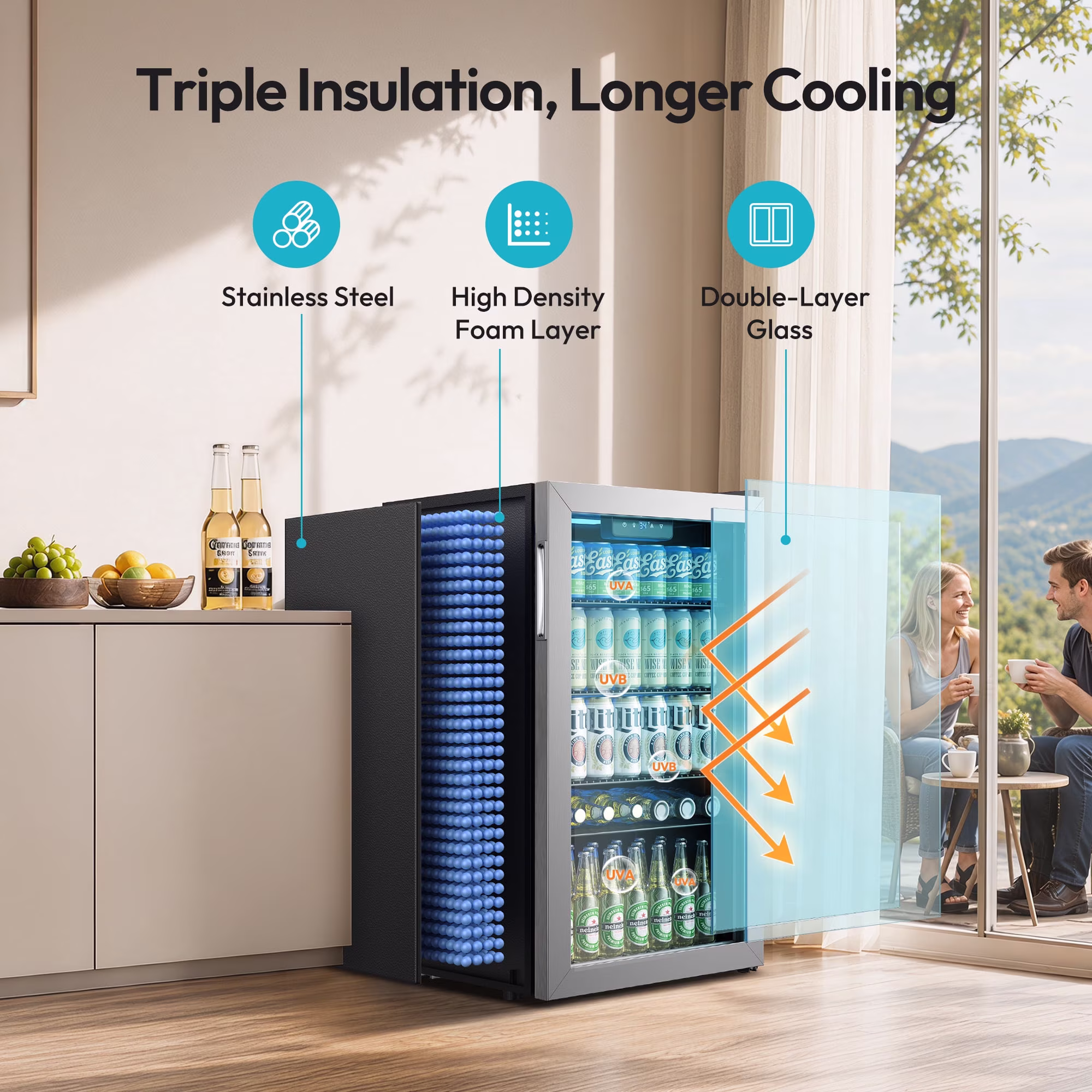 EUHOMY 130 Can Beverage Refrigerator and Cooler with Glass Door for Home, 17.3 in D, 31.5 in H, Quite, for Soda Beer drinks, Silver - Image 4