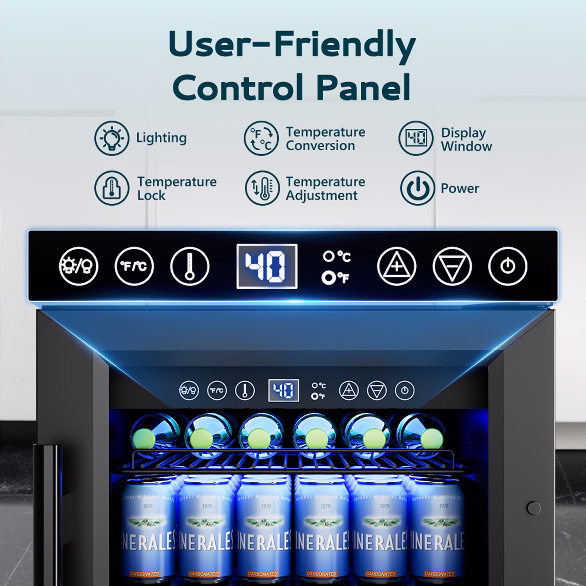 EUHOMY 130 Can Beverage Refrigerator Cooler, 3.2 cu ft Under Counter Drink Fridge with Glass Door & Touch Control, for Soda, Water, Beer & Wine - Image 5