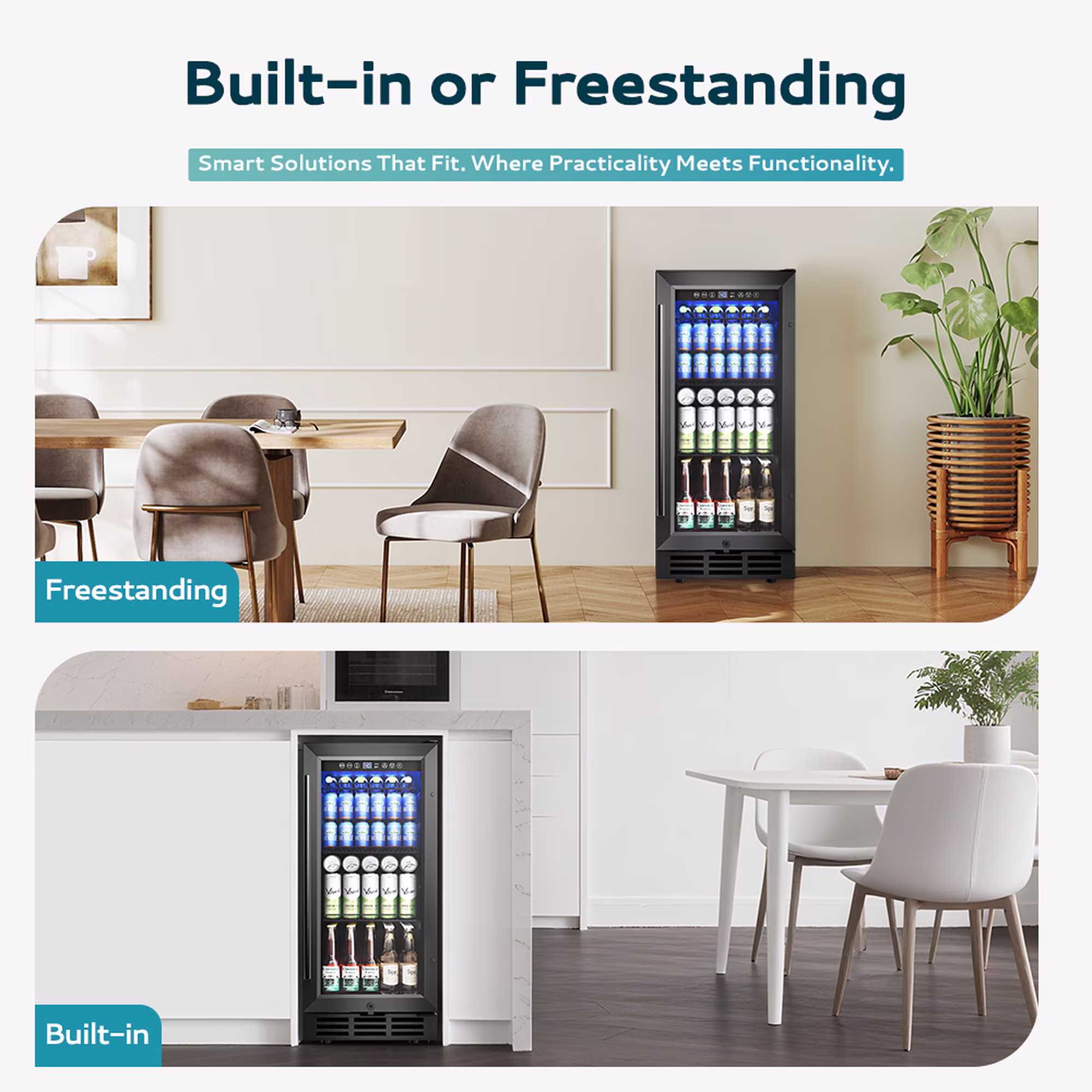 EUHOMY 130 Can Beverage Refrigerator Cooler, 3.2 cu ft Under Counter Drink Fridge with Glass Door & Touch Control, for Soda, Water, Beer & Wine - Image 4