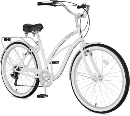 FICISOG Beach Cruiser Bike for Women, 26" Womens Commuter Bike with Rack, 7-Speed Classic Cruiser Bicycle Low Step Through for City Commuter, Retro Bicycle for Seniors Ladies Adult