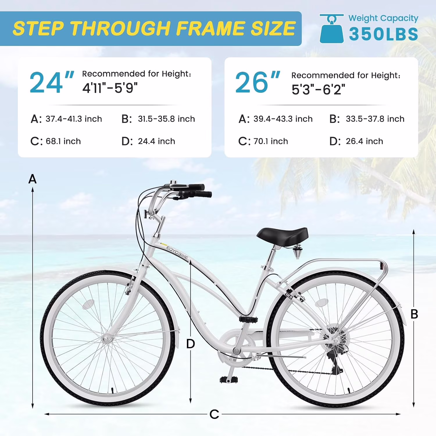 FICISOG Beach Cruiser Bike for Women, 26" Womens Commuter Bike with Rack, 7-Speed Classic Cruiser Bicycle Low Step Through for City Commuter, Retro Bicycle for Seniors Ladies Adult - Image 2