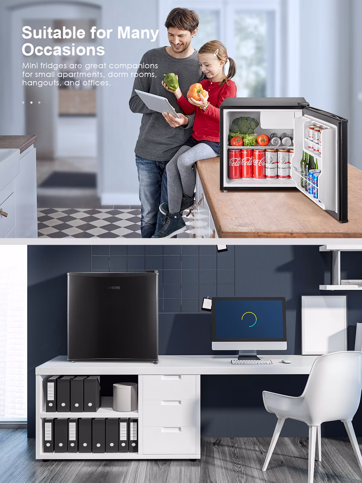 FOHERE 1.6 Cu. Ft Refrigerator with Top Freezer, Single Door, 46L Capacity, Black - Image 2
