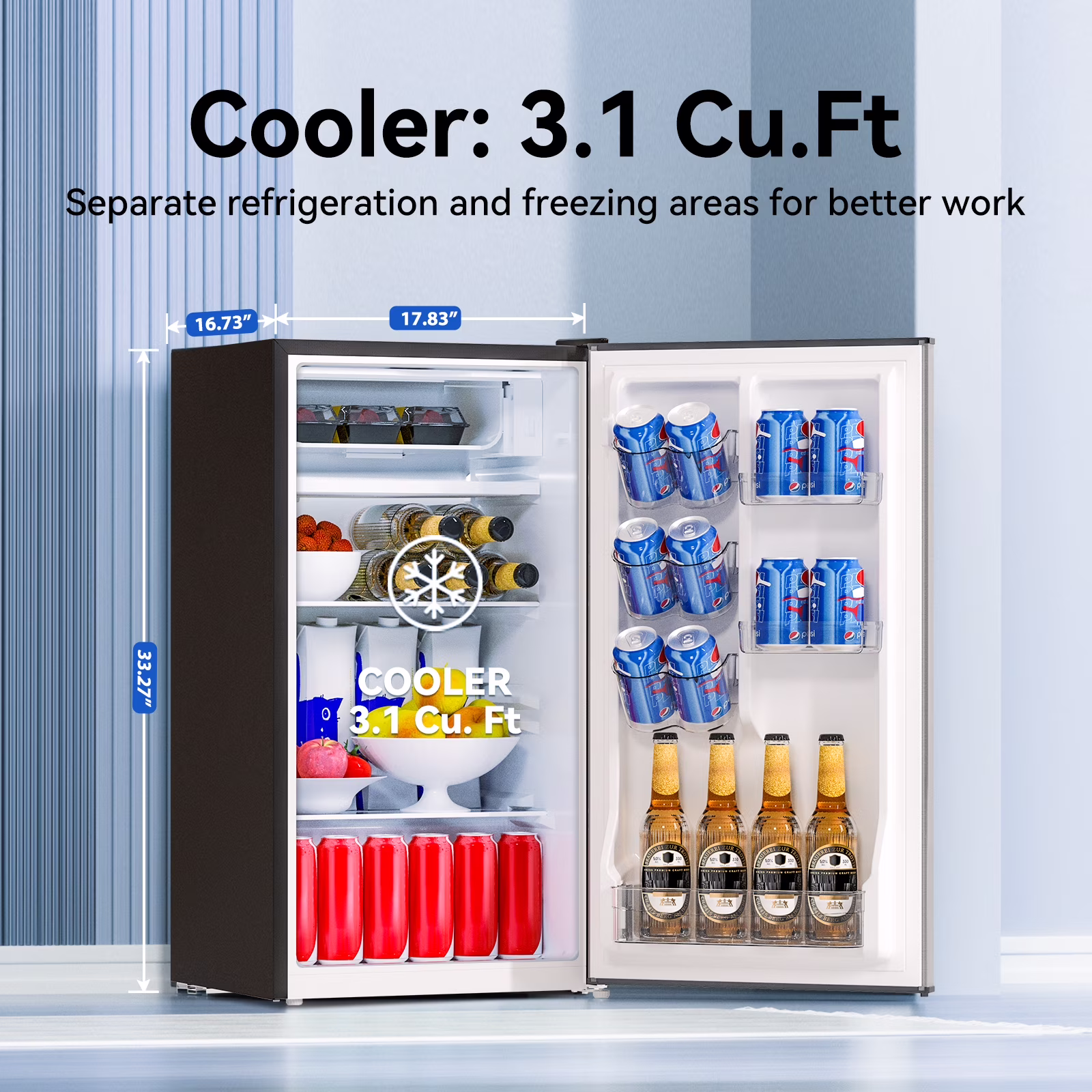 Frestec 3.2 Cu. Ft. Mini Fridge with Freezer, Compact Refrigerator for Bedroom, Dorm, and Office, Energy-Saving, Low-Noise, Adjustable Thermostat (Grey) - Image 2