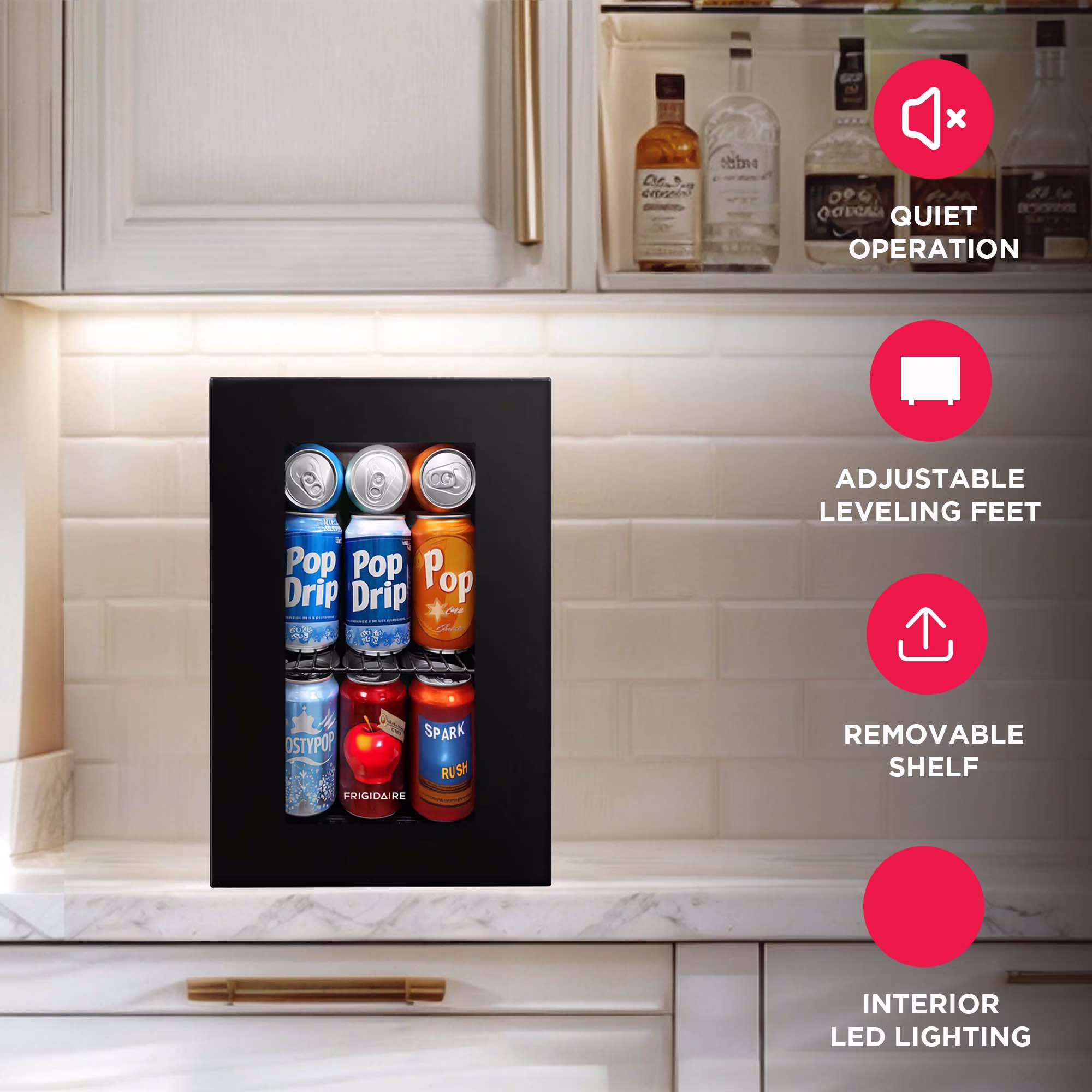 Frigidaire 0.6 Cu. ft. 18L Glass Door Beverage Refrigerator, 24 Can Capacity Mini Fridge with Digital Display - Image 5