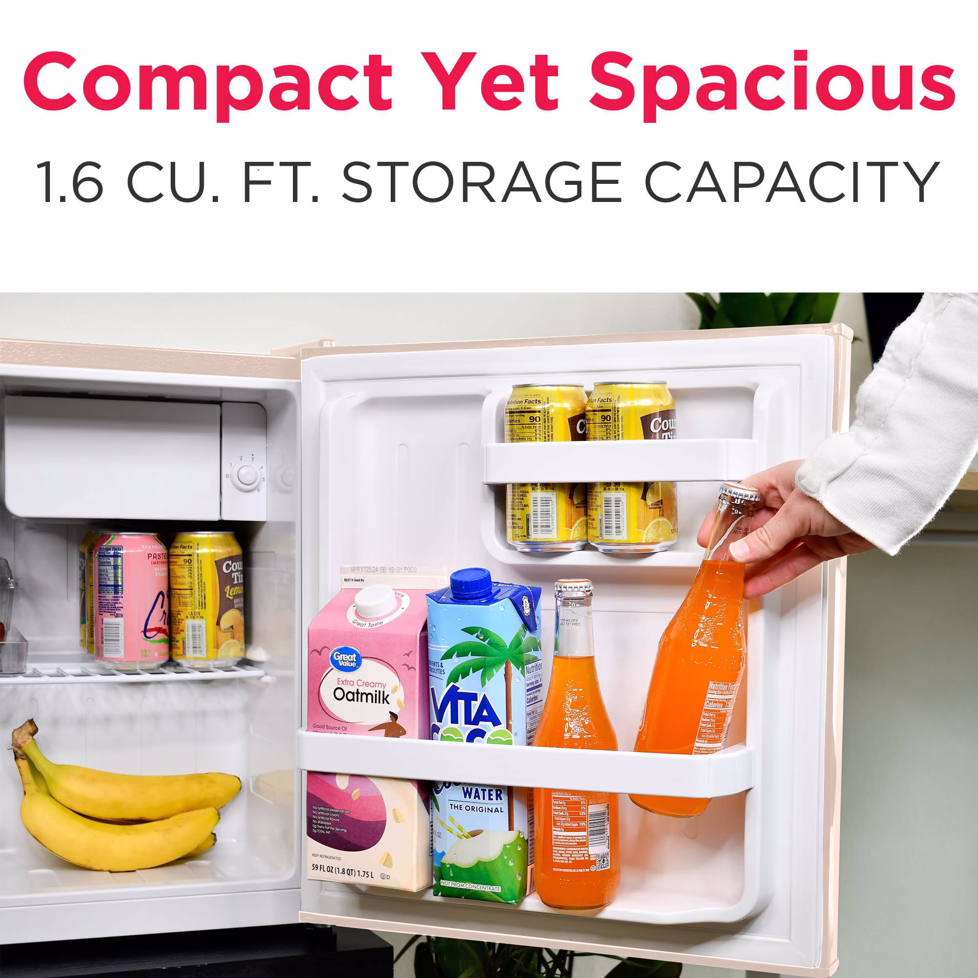 Frigidaire 1.6 Cu. ft. Compact Retro Refrigerator with Chiller Compartment, Mini Fridge with Side Bottle Opener, Coral - Image 2
