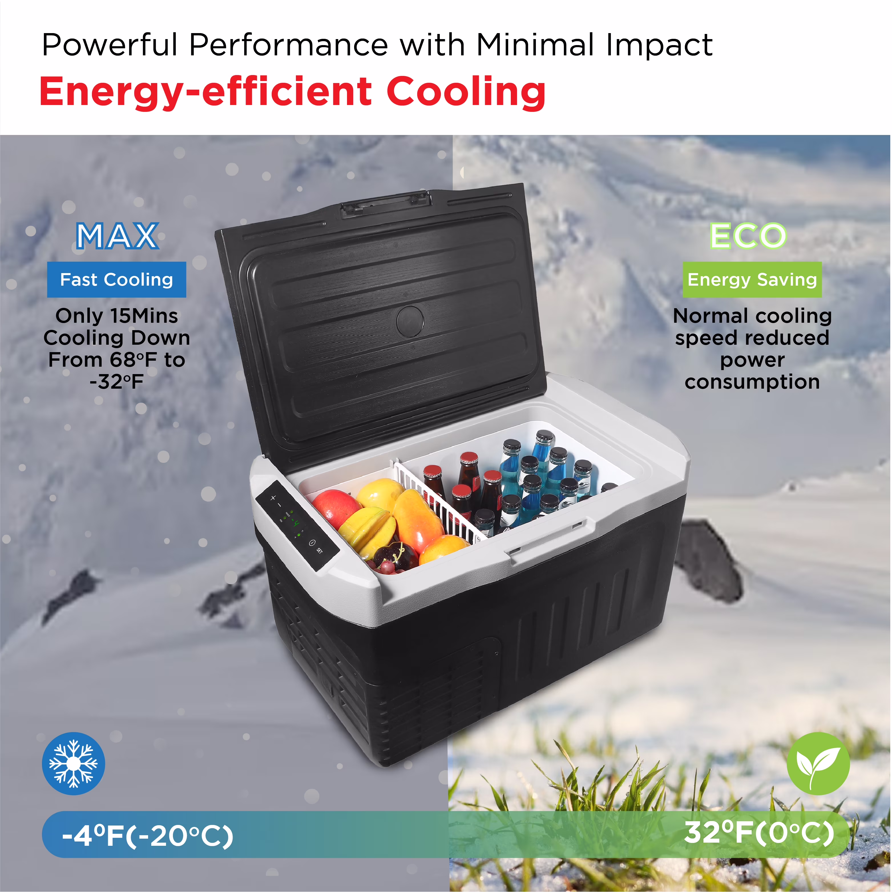 Frigidaire Portable Dual Zone Refrigerator Freezer 20L, Black Rugged 2-in-1 Car Fridge with Cooler for Travel, Camping, Truck, RV - Image 2
