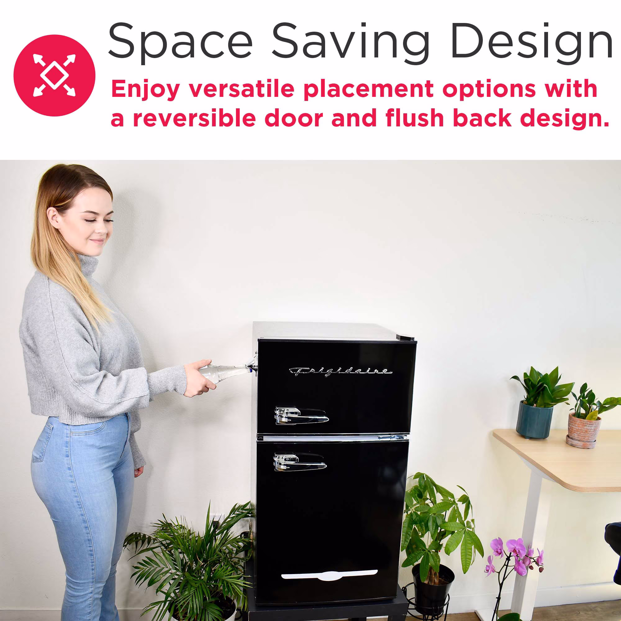 Frigidaire 3.2 Cu Ft 2-Door Retro Compact Bar Fridge With Freezer And Side Bottle Opener Black - Compact, stylish mini fridge ideal for dorms, offices, and small spaces. - Image 5