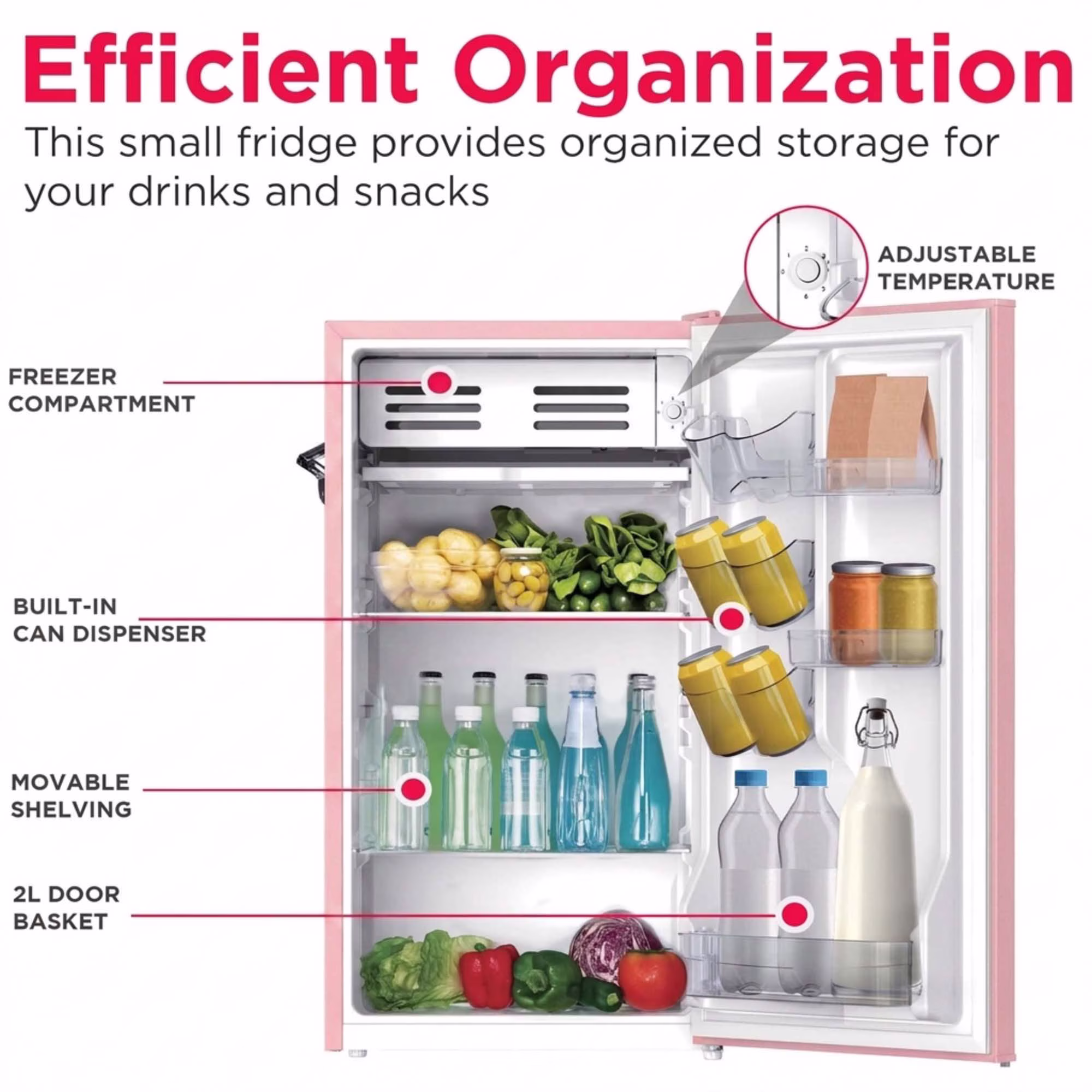 Frigidaire 3.2 Cu. ft. Retro Compact Refrigerator with Chiller Compartment, Mini Fridge with Side Bottle Opener, Pink - Image 2