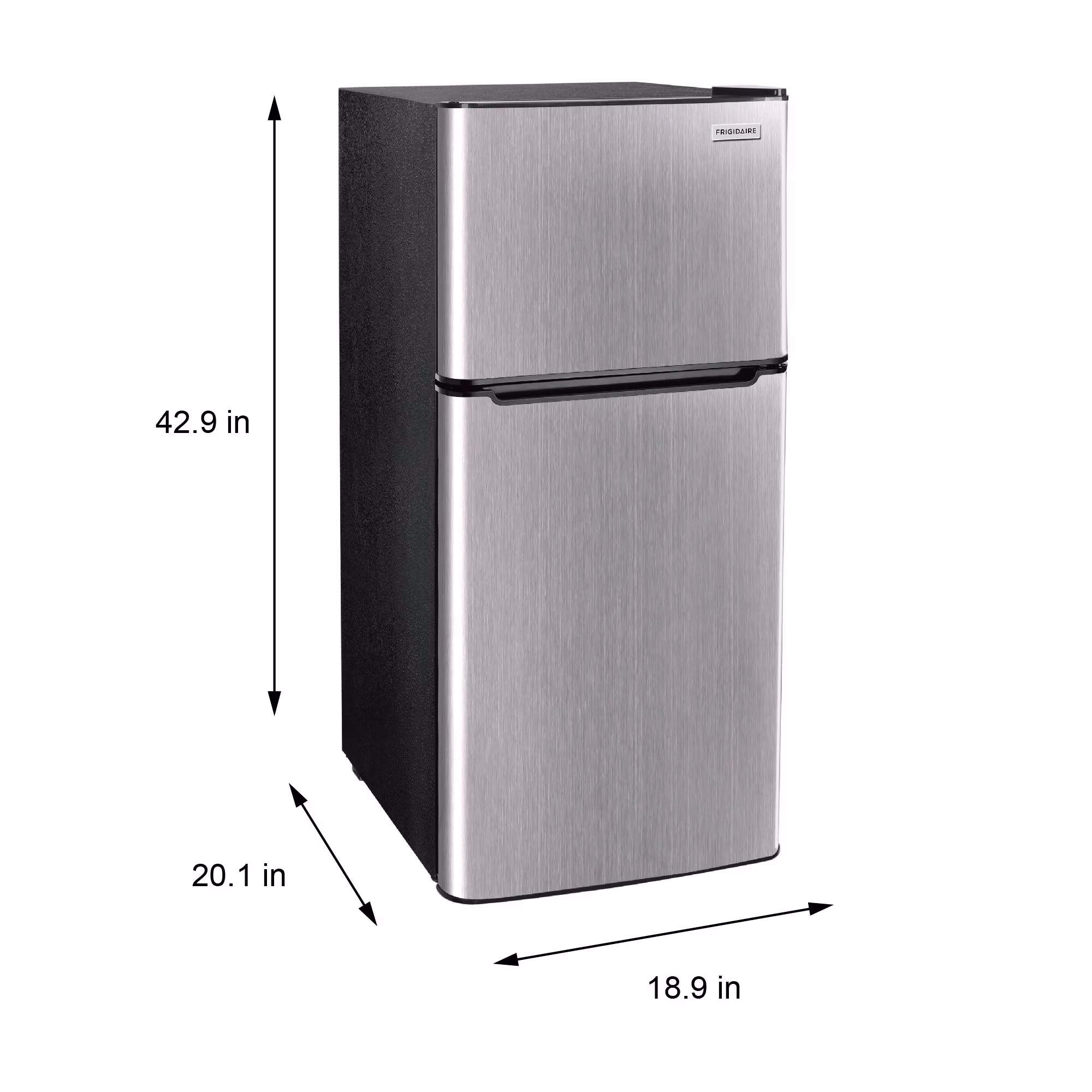 Frigidaire 4.5 cu ft 2-Door Compact Refrigerator with Freezer and Chrome trim—space-saving, energy-efficient mini fridge ideal for dorms, offices, and small kitchens. - Image 3