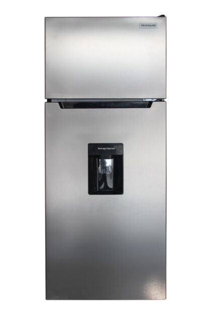Frigidaire 7.5 Cu Ft Top Freezer Refrigerator with Beverage Dispenser, Platinum – Apartment Size Refrigerator for Kitchen, Office, Garage