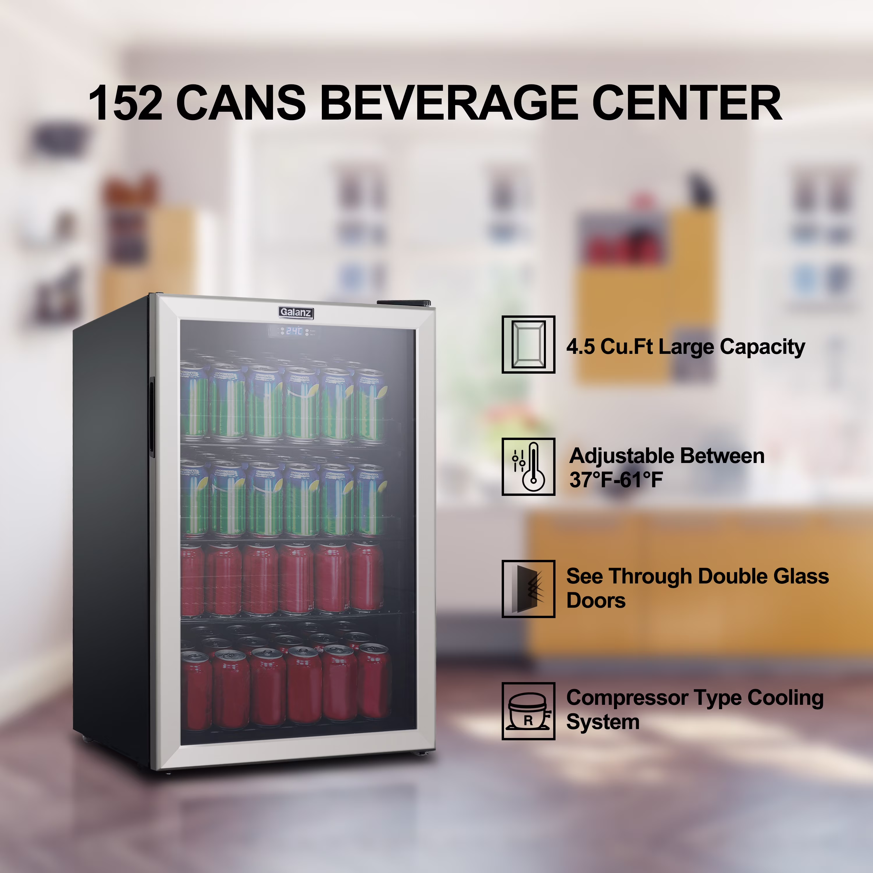 Galanz 4.5 Cu ft 152 Can Beverage Center Mini Fridge, Stainless Steel, New - Image 3