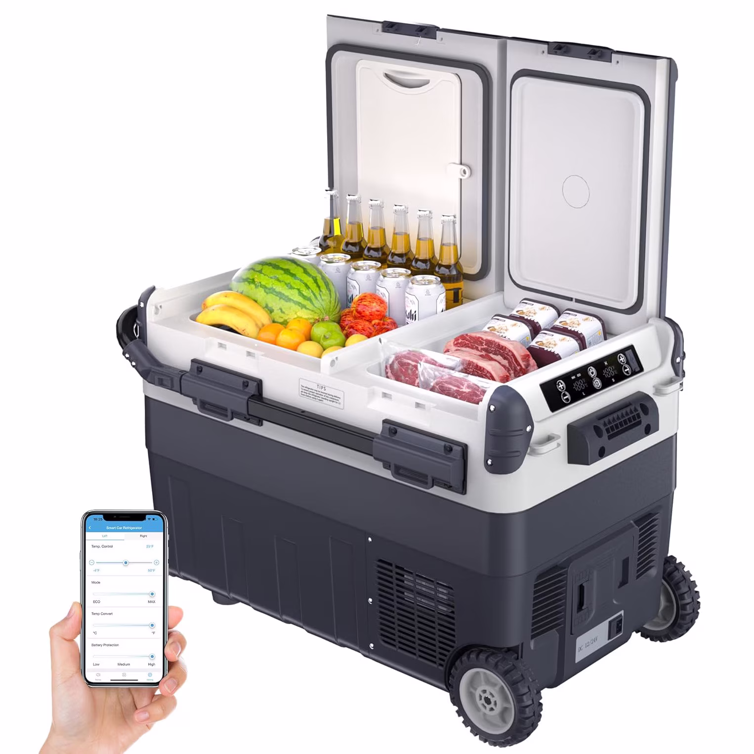 Garvee 42QT(40L) Portable Car Refrigerator Freezer, 12V Electric Cooler with Dual Zone, App Control, Wheels for RV, Truck, SUV & Camping