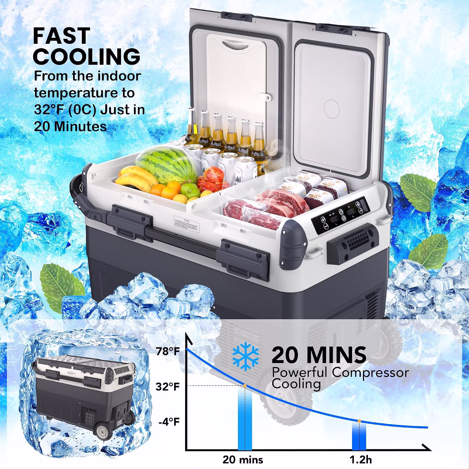 Garvee 42QT(40L) Portable Car Refrigerator Freezer, 12V Electric Cooler with Dual Zone, App Control, Wheels for RV, Truck, SUV & Camping - Image 4