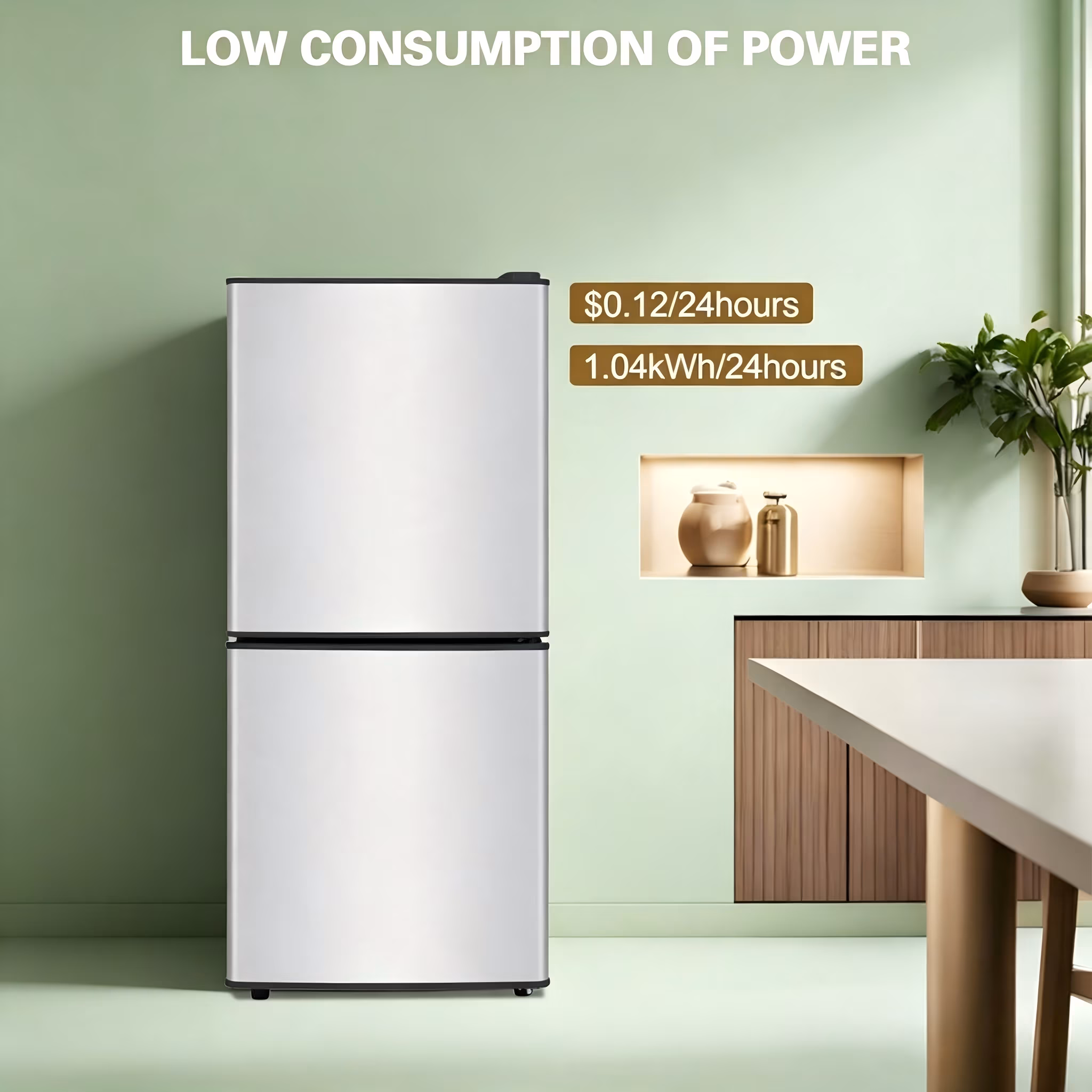 GGTB 4.0 Cu.Ft Mini Fridge Freezer for Dorm/Office, 2-Door, Quiet | 4.0 cu ft mini fridge with separate freezer, quiet 38dB for sleep, 7-level thermostat, adj shelves, for dorm/office/kitchen, Silver - Image 2