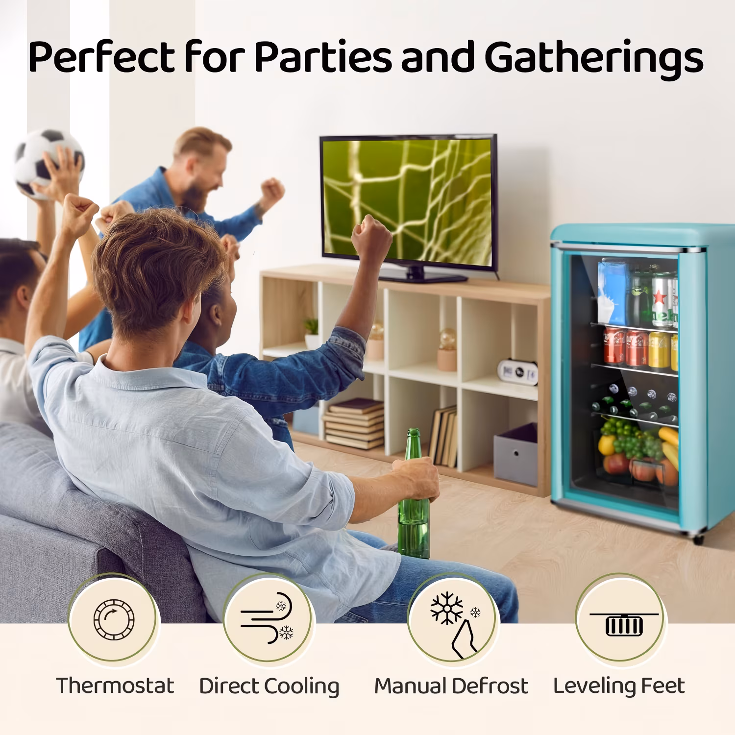 GGTB 4.0 Cu.ft Retro Beverage Refrigerator, 160-Can Mini Fridge with Double Glass Door, Adjustable Shelves, Blue - Image 4