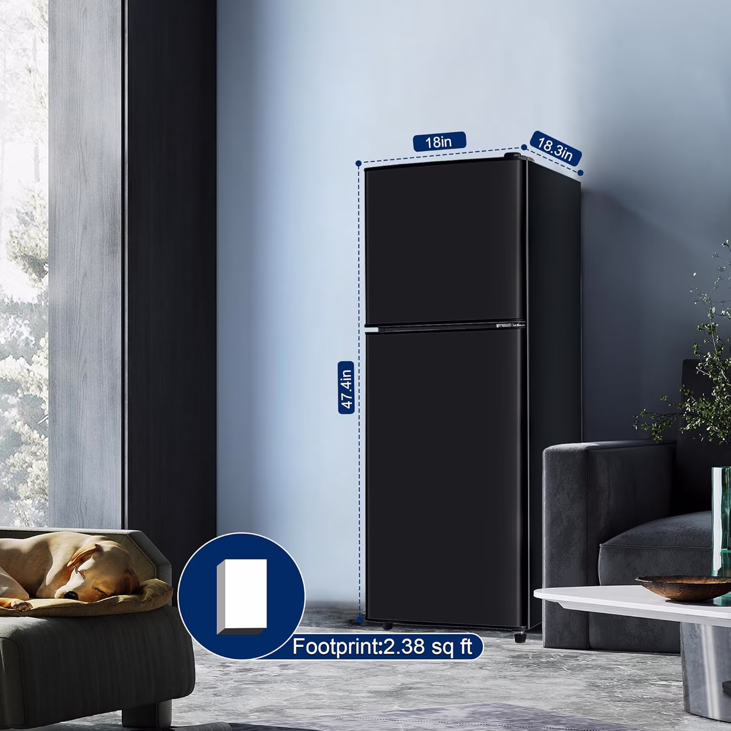 GGTB 4.8 Cu.ft Compact Refrigerator with Freezer, 2.0 Cu.ft Freezer Section, Adjustable Thermostat, Mini Fridge for Apartment Dorm Office Kitchen, Black - Image 3