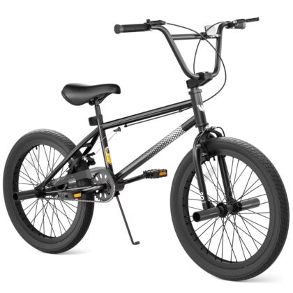GLAF Freestyle Kids BMX Bike, 20 inch Black Trick Bicycle for Teen and Adults, Carbon Steel Frame Bikes, Ideal for Beginner to Advanced Riders