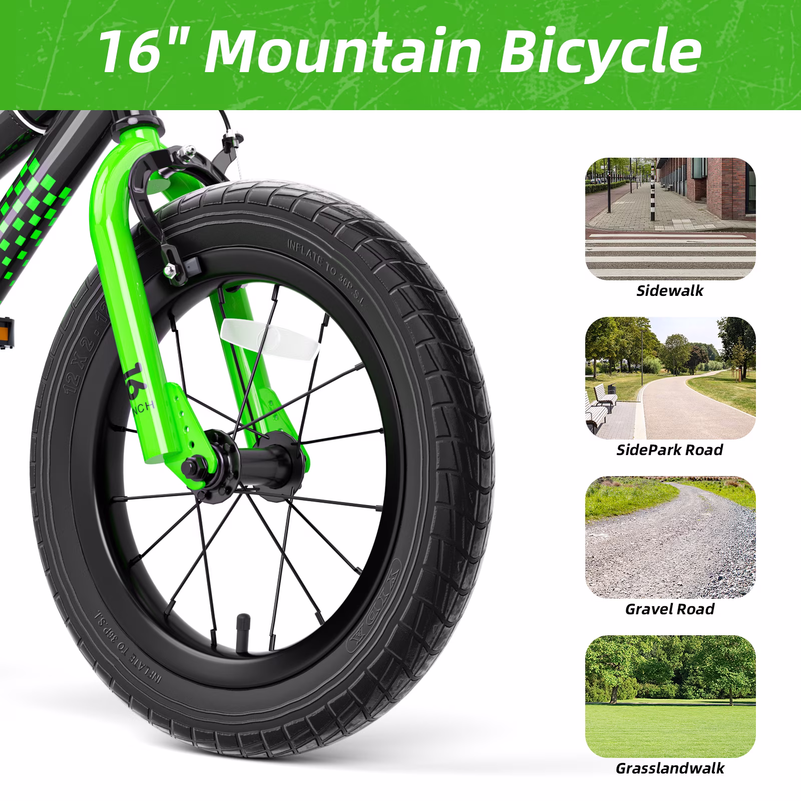 GLAF Kids Bike for Boys 3-12 Year Olds with Training Wheels, 16In Boys Bicycle,Adjustable Seat, Front Hand Brake and Enclosed Chain Guard - Image 3