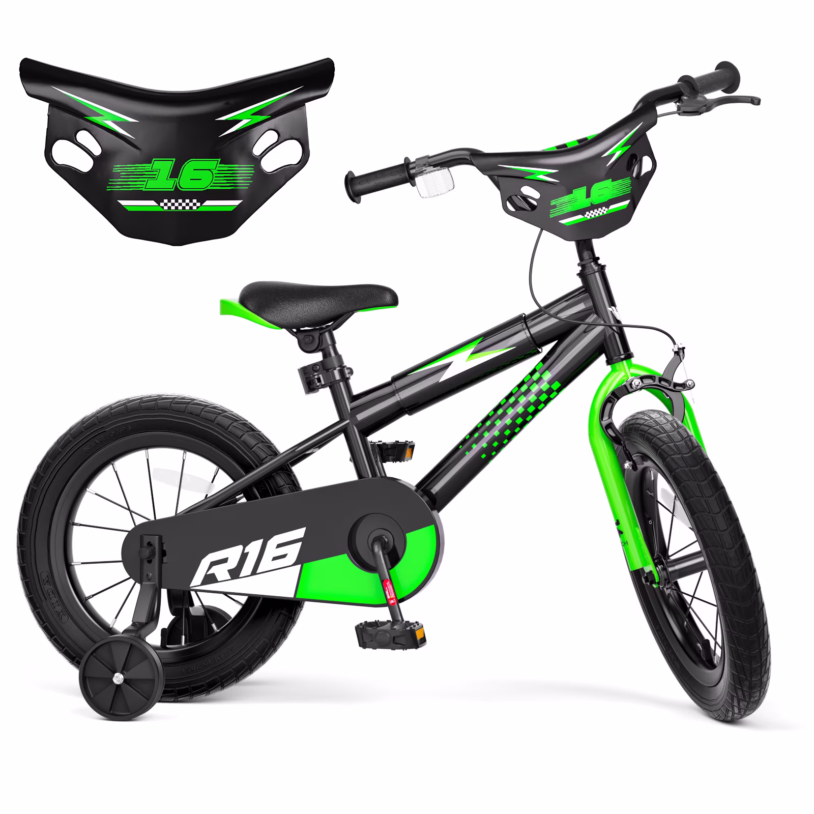 GLAF Kids Bike for Boys 3-12 Year Olds with Training Wheels, 16In Boys Bicycle,Adjustable Seat, Front Hand Brake and Enclosed Chain Guard - Image 2