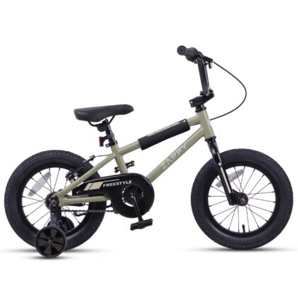 Glengo 14 Inch Kids Bike BMX Style Bicycle with Training Wheels Coaster Brake，Army Green