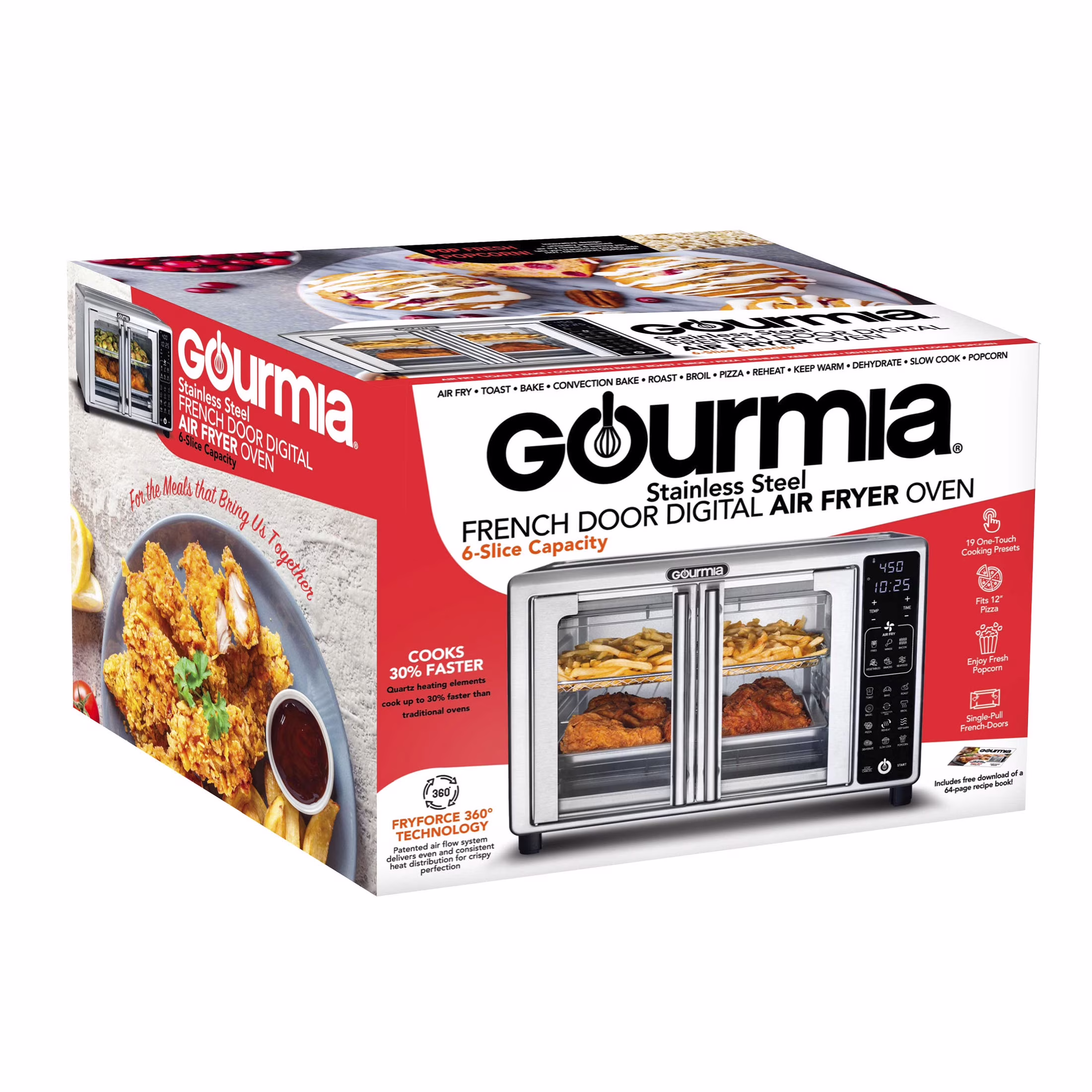 Gourmia French Door 6-Slice Digital Toaster Oven Air Fryer, 19 One-Touch Presets, 24L, Stainless Steel - Image 2