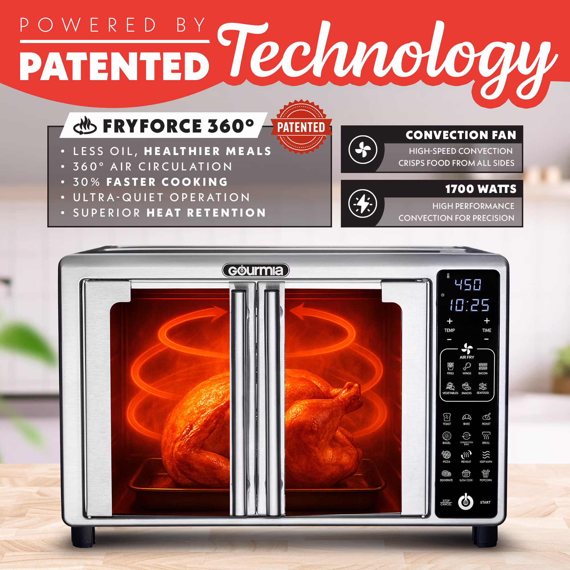Gourmia French Door 6-Slice Digital Toaster Oven Air Fryer, 19 One-Touch Presets, 24L, Stainless Steel - Image 5