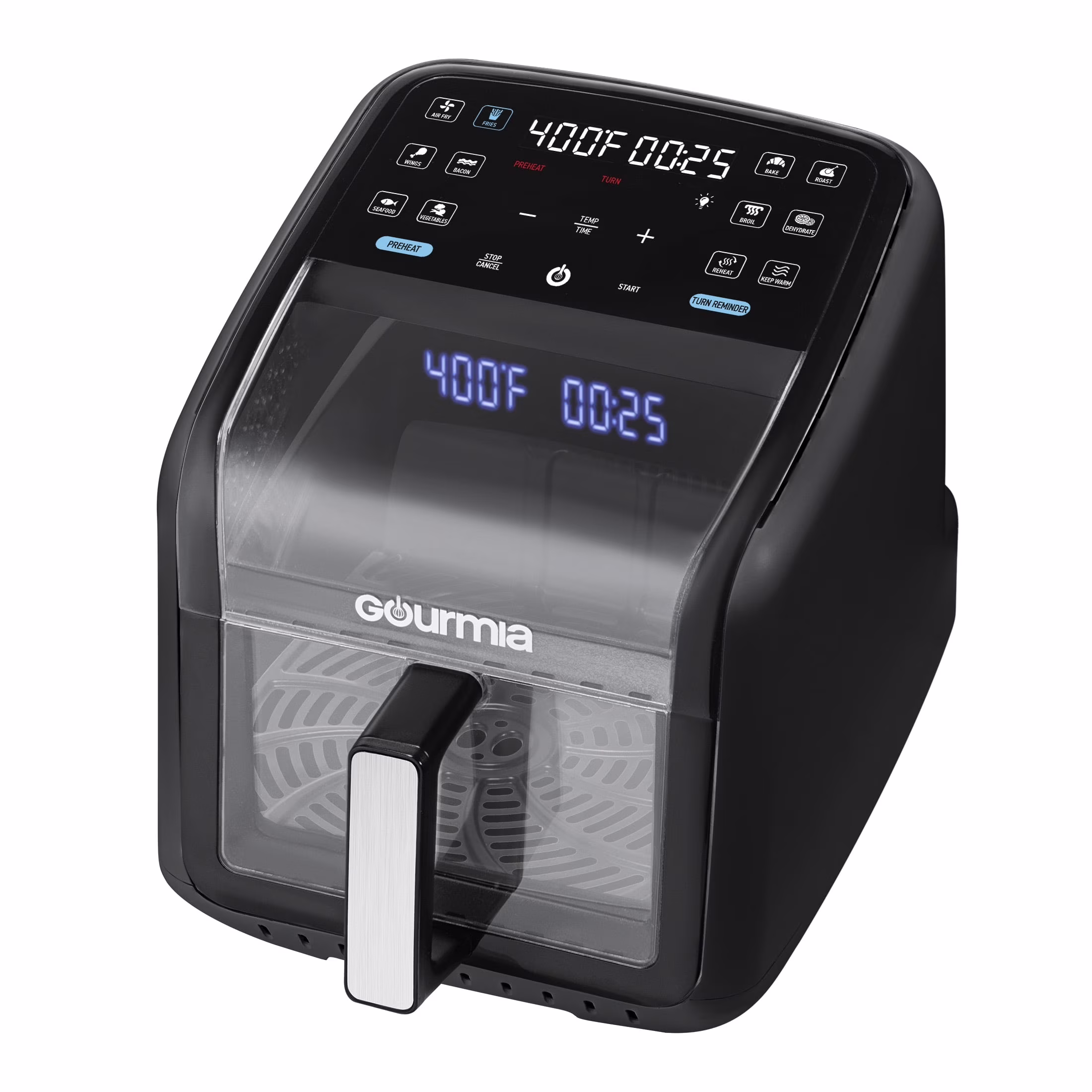 Gourmia Panorama 7-QT Digital Air Fryer with Panoramic View, Holographic Display, & 12 Presets, Black