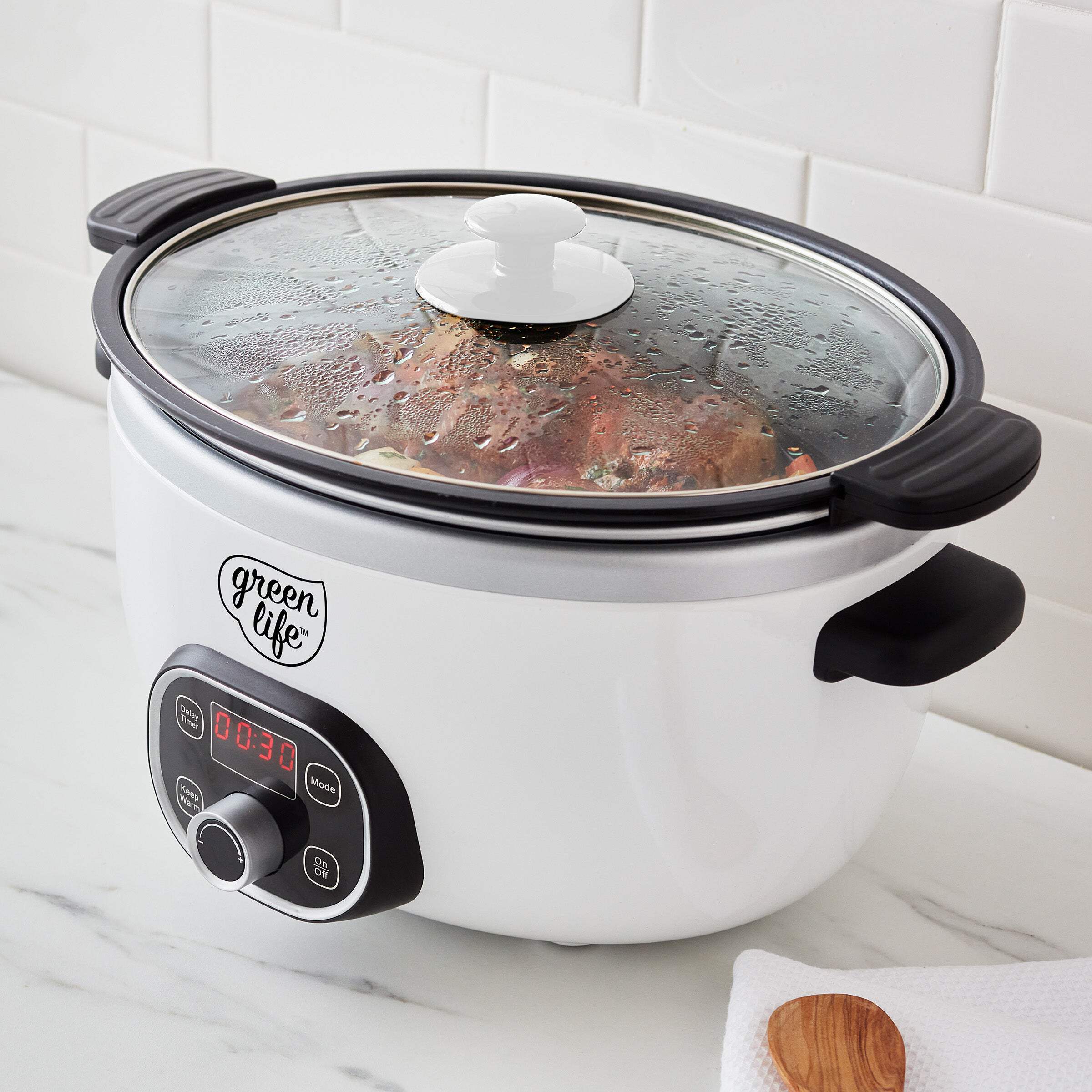 GreenLife 8QT Slow Cooker, Non-Toxic Ceramic Nonstick, Family Size, White - Image 2