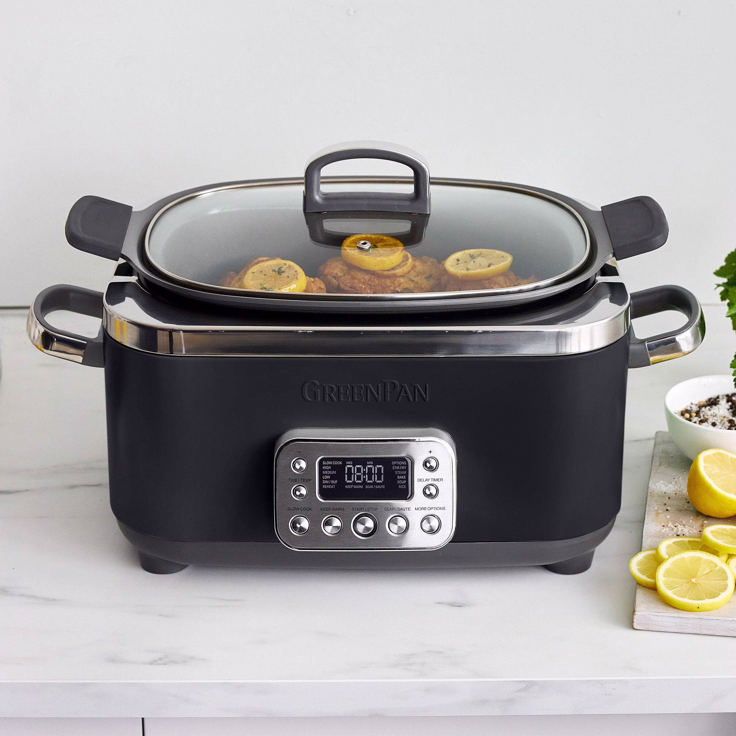 GreenPan 6-Quart, 14-in-1 Slow Cooker, Family Size, Ceramic Nonstick, Dishwasher Safe Parts, Black - Image 4