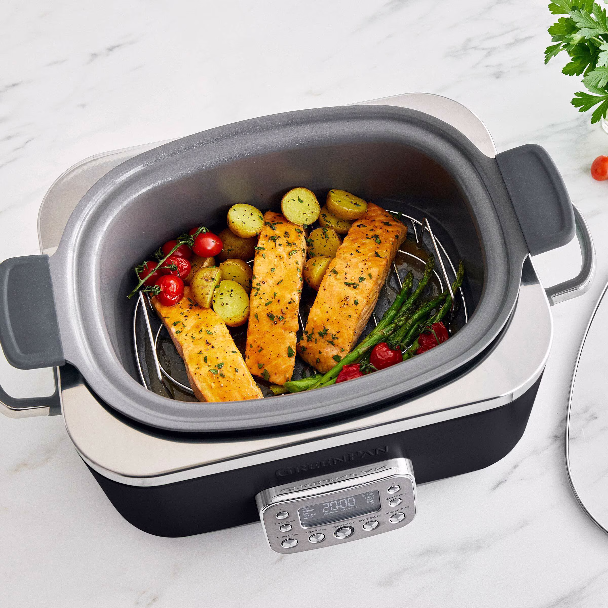 GreenPan 6-Quart, 14-in-1 Slow Cooker, Family Size, Ceramic Nonstick, Dishwasher Safe Parts, Black - Image 5