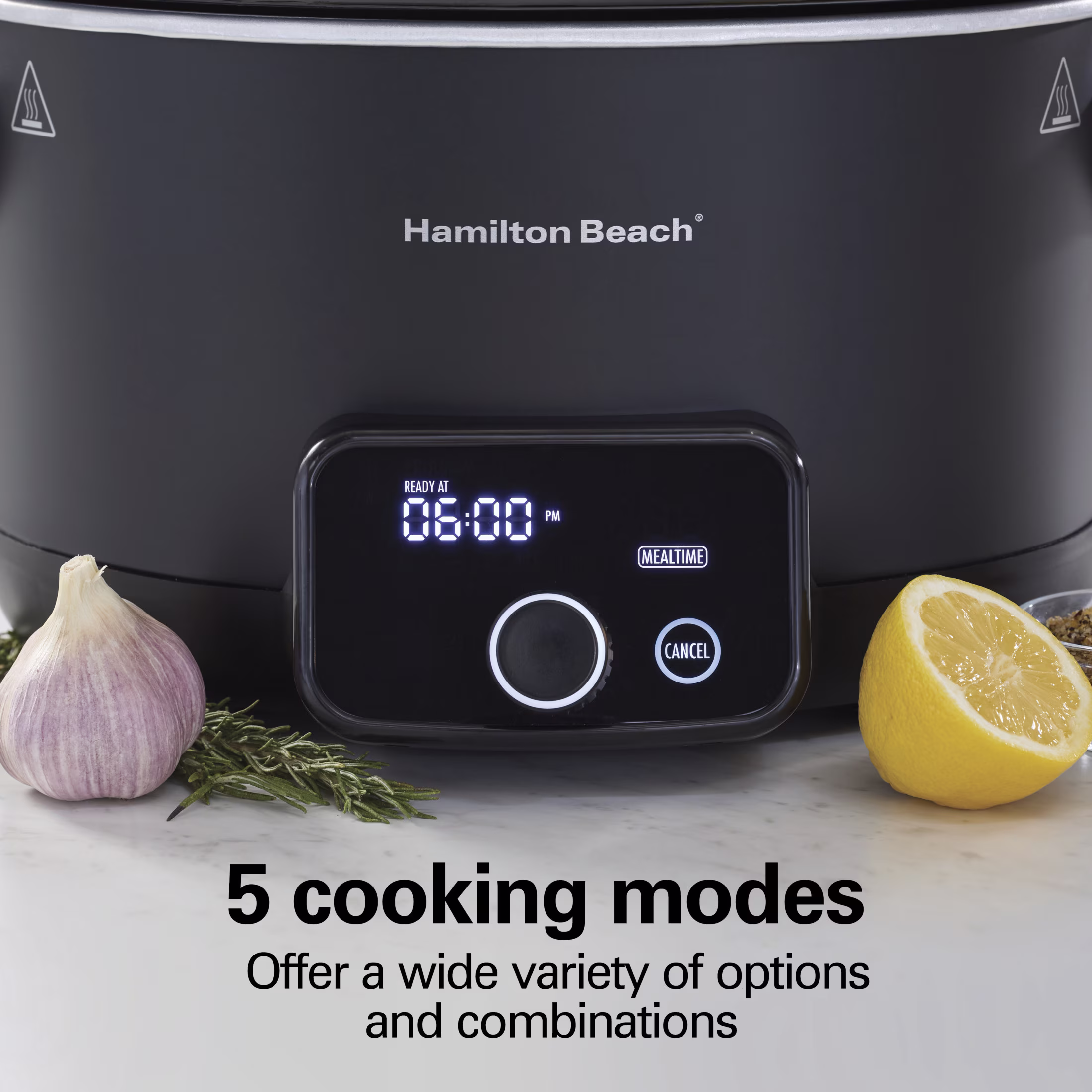 Hamilton Beach 6 Qt Programmable Slow Cooker, MealTime and Defrost Modes, Includes Temperature Probe, Ready, Set, Dinner, Matte Black - Image 2