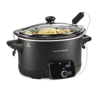 Hamilton Beach 6 Qt Programmable Slow Cooker, MealTime and Defrost Modes, Includes Temperature Probe, Ready, Set, Dinner, Matte Black