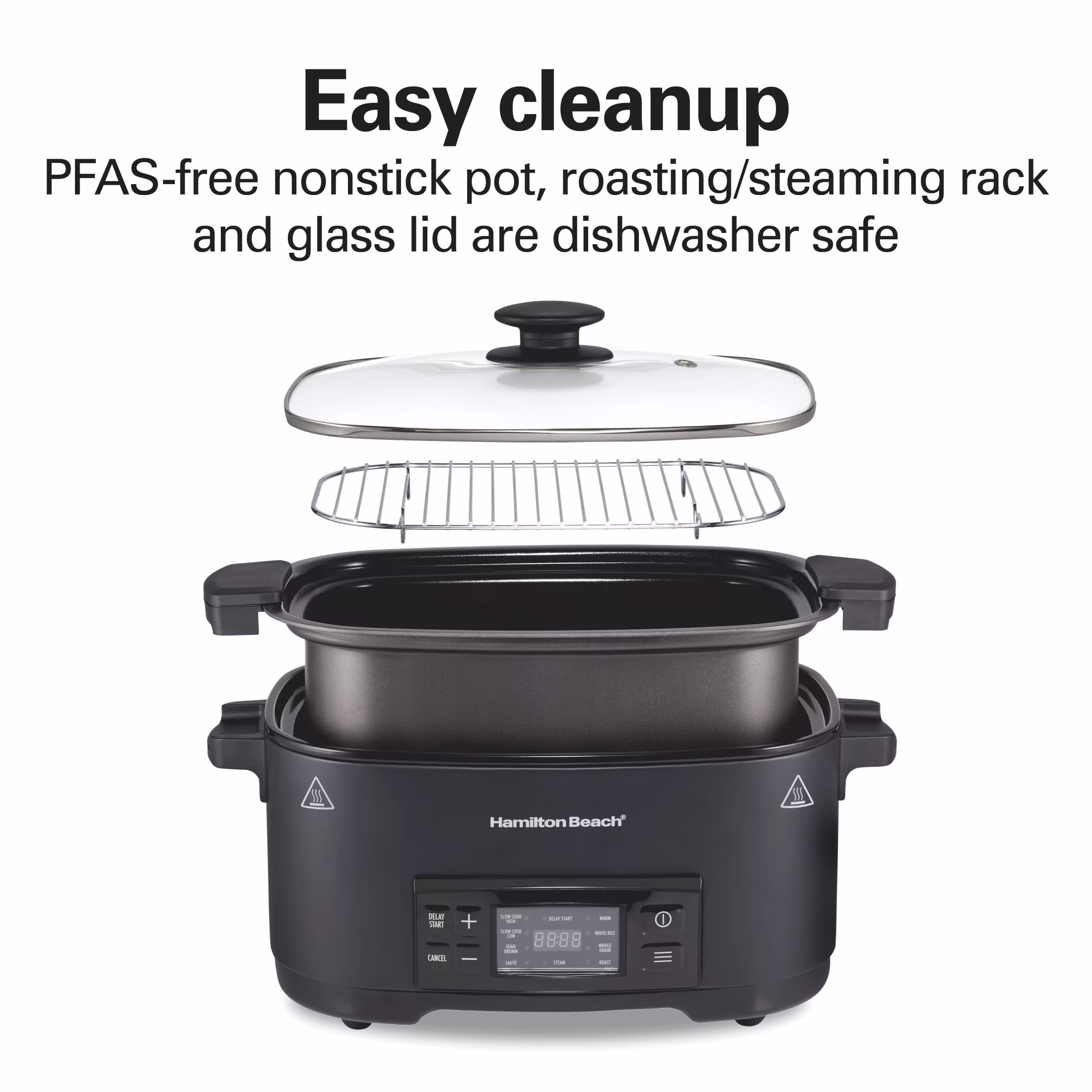 Hamilton Beach 9-in-1 Multi Cooker, 6 Qt Searing Slow Cooker, Nonstick Aluminum Crock with Removable Pot, Black - Image 4
