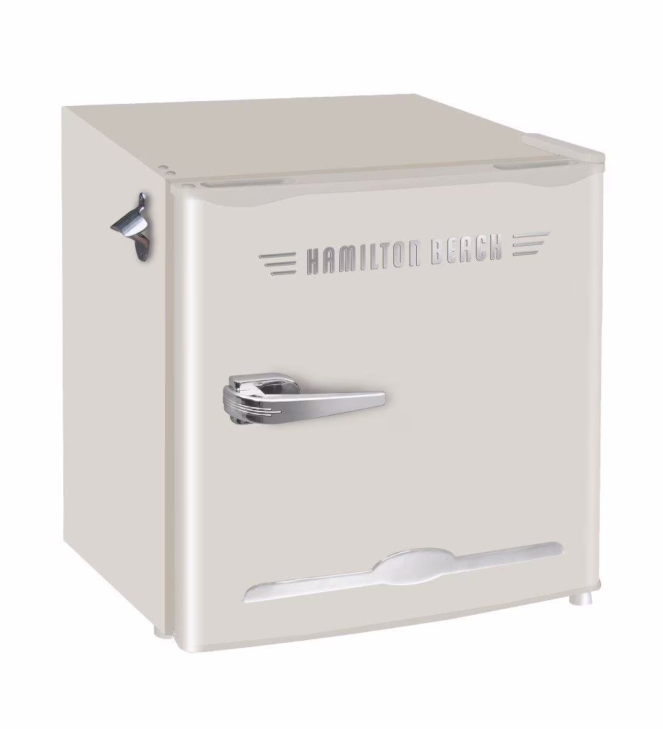 Hamilton Beach Retro 1.6 Cu. Ft. Refrigerator with Built-In Side Bottle Opener, Cream, HBF1600