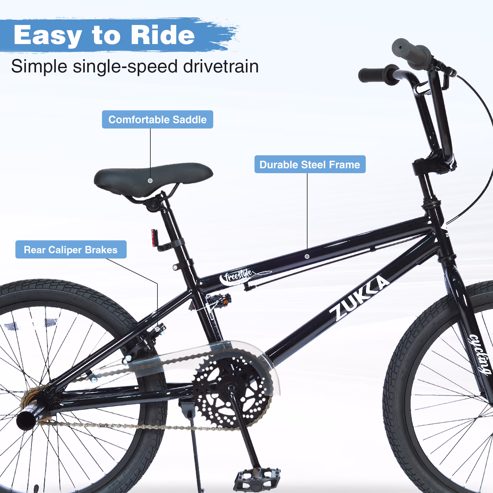 Harmie 20 Inch BMX Bike Adult Bicycle Carbon Steel Frame Single Speed Caliper Brakes City Commuter Outdoor Fitness Bike Black - Image 2