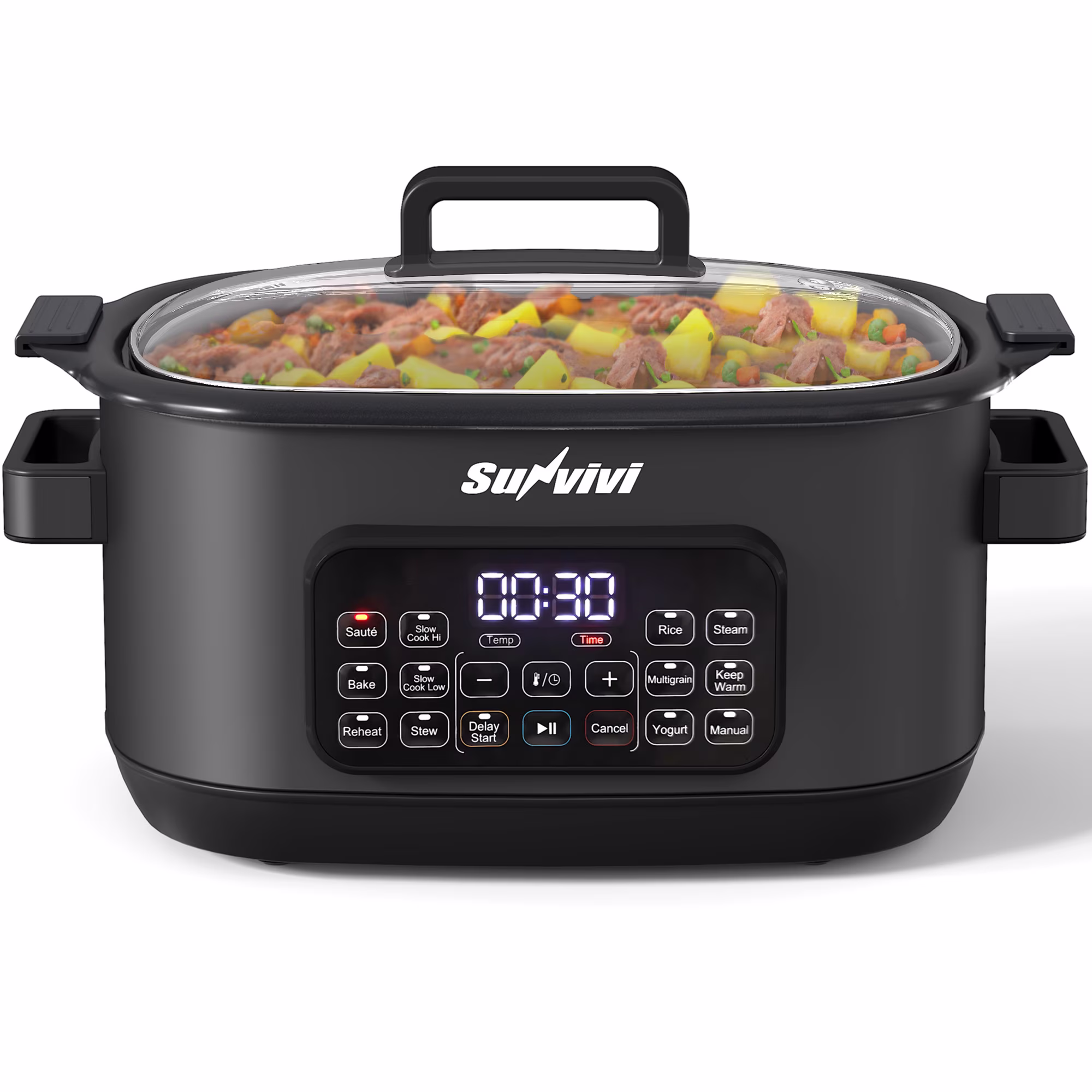 Heynemo 6.5QT Digital Multi Cooker, 12-in-1 Slow Cooker & Roaster with Timer, Temp Control, Delay Start, Nonstick Pot, Black