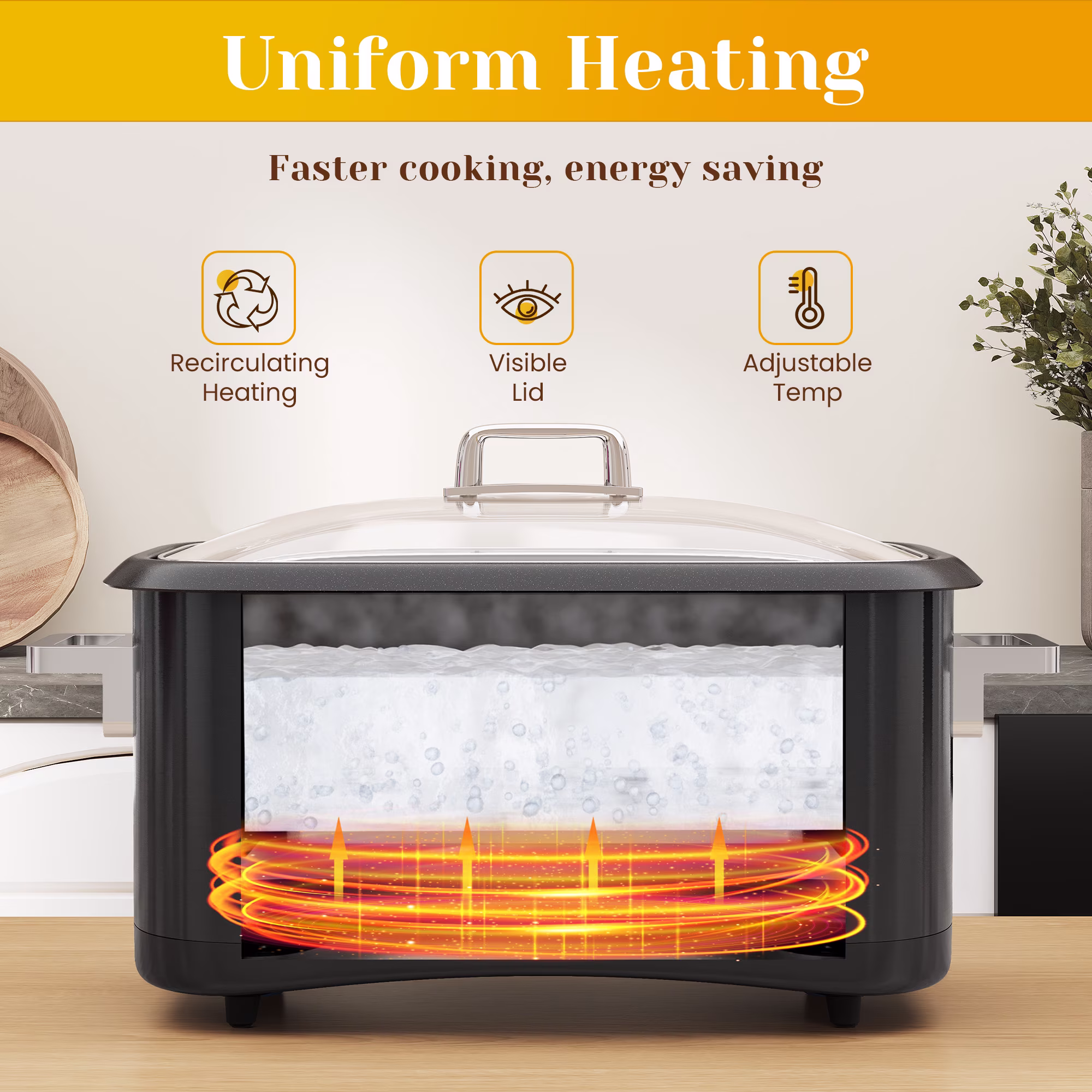Heynemo 8QT 12-in-1 Programmable Slow Cooker, Multi-Cooker with Timer, Temperature Control, Removable Non-Stick Pot & Dishwasher-Safe Glass Lid, Black - Image 3