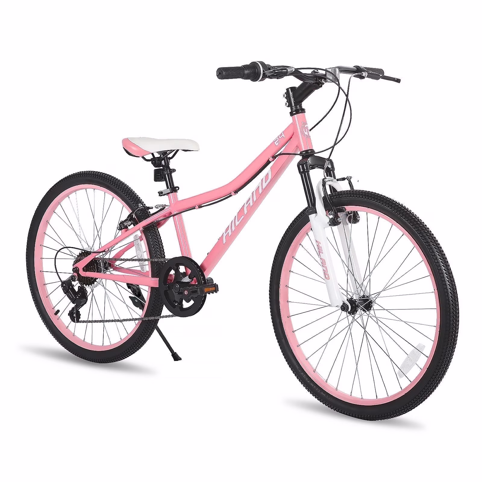 Hiland 24 Inch Mountain Bike for Kids Age 7 + Year Old, Front Suspension Fork Kids' Bicycles for Teens,Pink