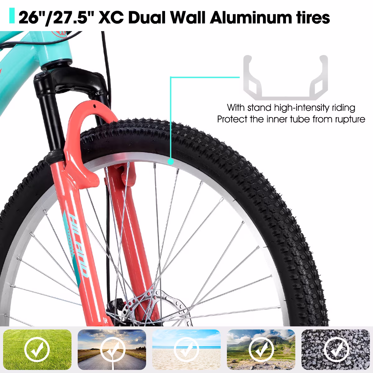 Hiland 26 Inch Mountain Bike, 18 Speed MTB with Dual Disc Brake, Mountain Bike for Women, Aluminium Frame Bicycle - Image 2