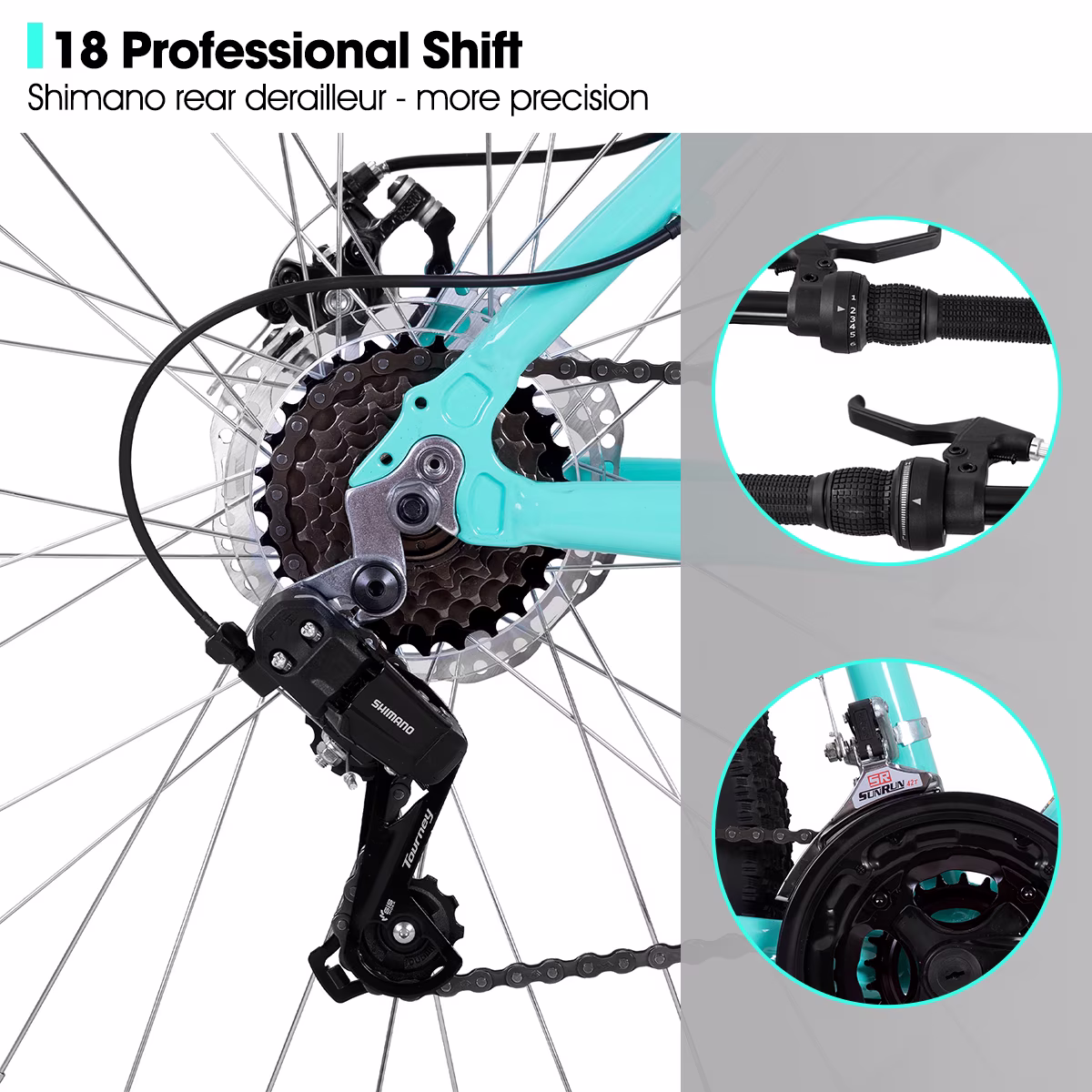 Hiland 26 Inch Mountain Bike, 18 Speed MTB with Dual Disc Brake, Mountain Bike for Women, Aluminium Frame Bicycle - Image 4