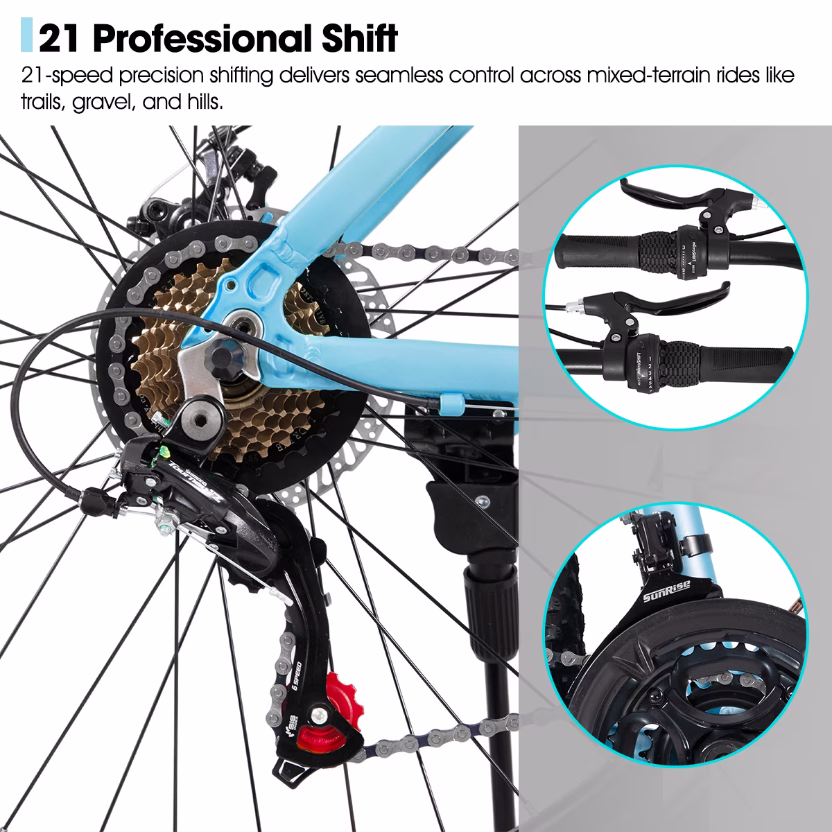 HILAND 26 Inch Mountain Bike, Mens and Womens Aluminum Frame MTB with 21 Speeds, Dis Brake, Hardtail Bicycle for Adults - Image 4