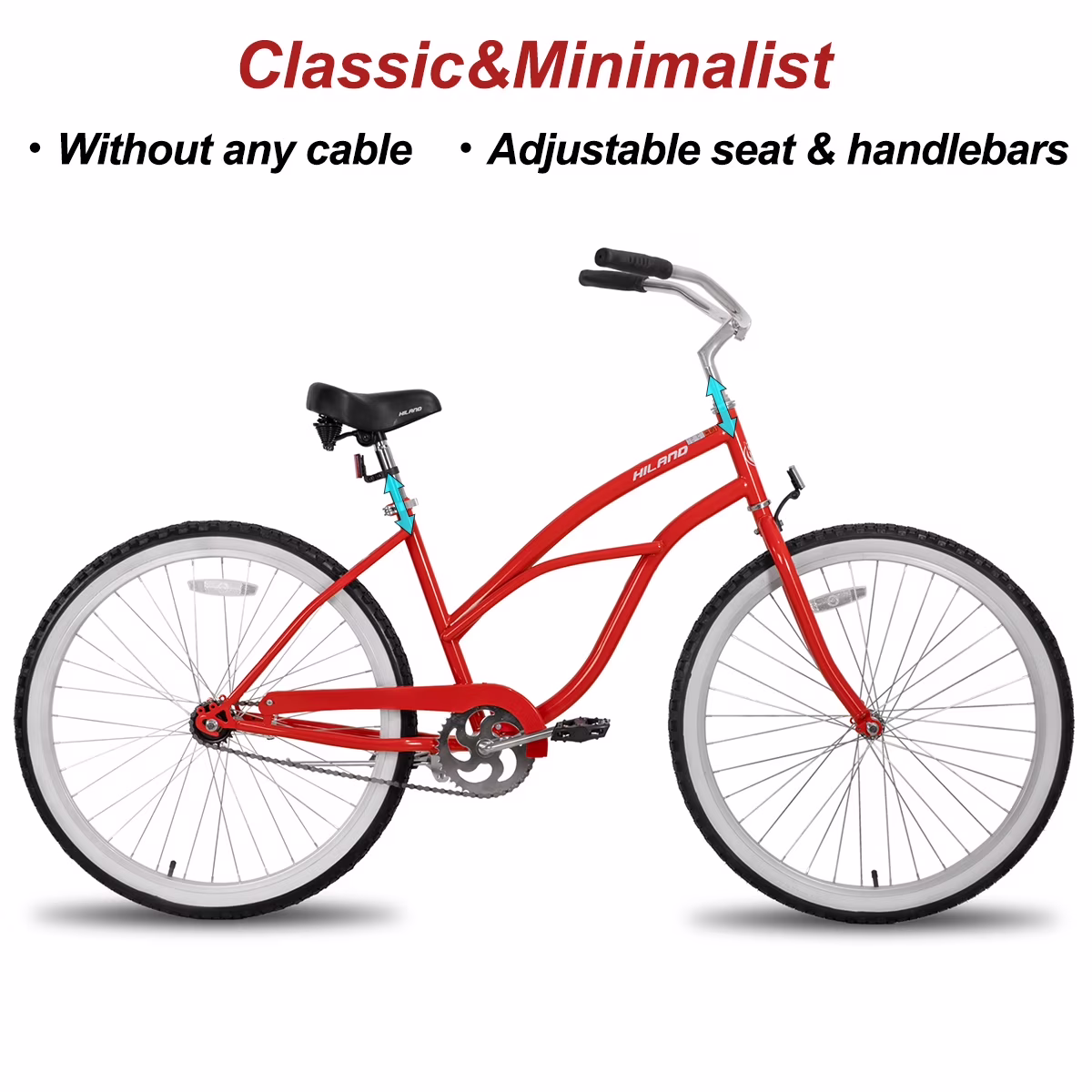 Hiland 26 inch Women's Men’s Beach Cruiser Bike Bicycle Red Black Blue - Image 4