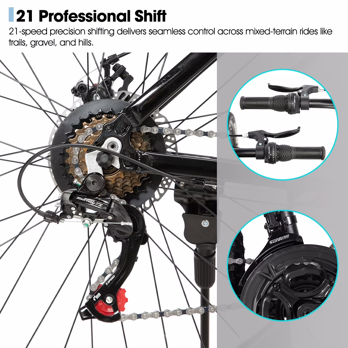 HILAND 27.5 Inch Mountain Bike, Mens and Womens Aluminum Frame MTB with 21 Speeds, Dis Brake, Hardtail Bicycle for Adults - Image 3