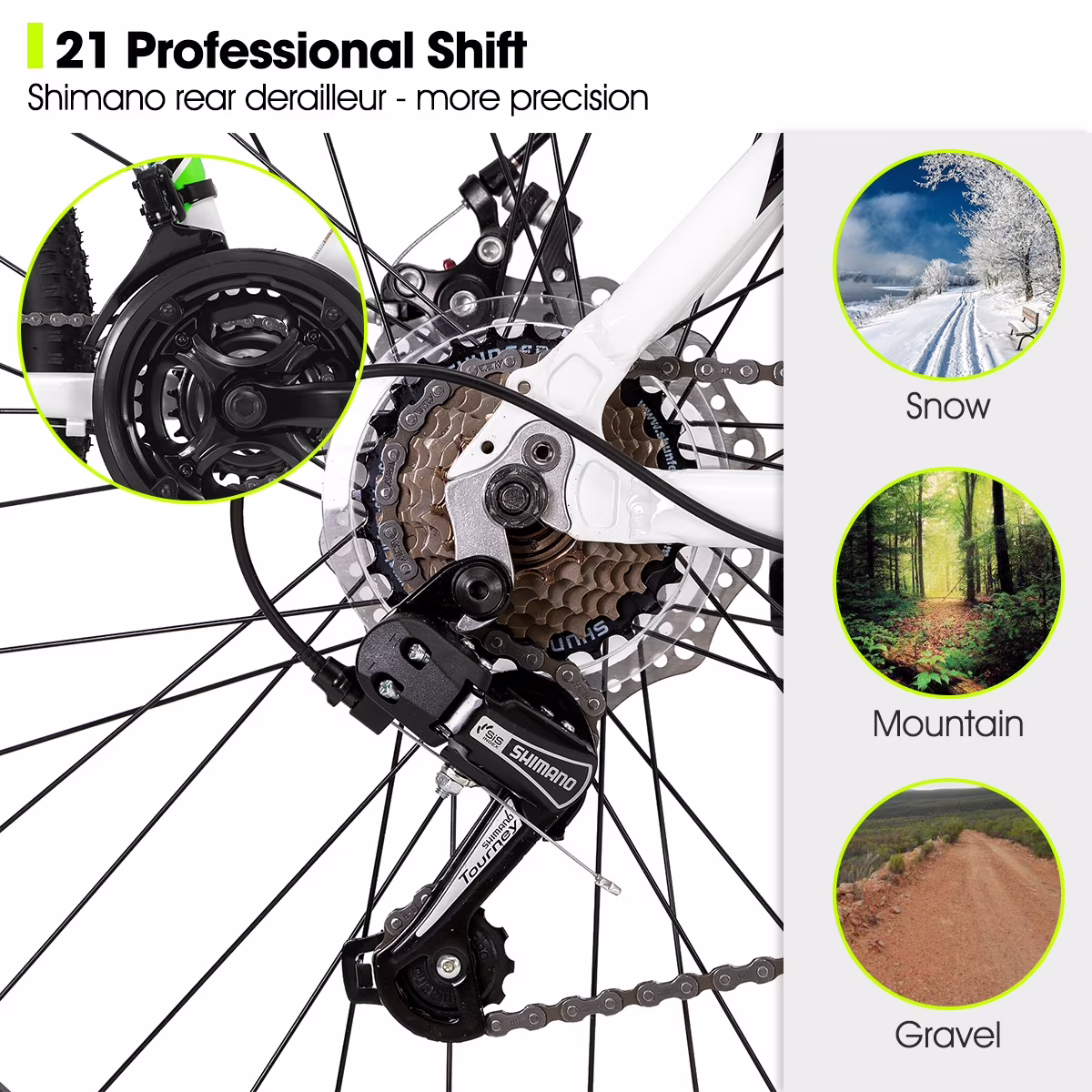 Hiland Mountain Bike, Multi-Spokes,Shimano 21 Speeds Drivetrain,Aluminum Frame 26 inch Wheels, Men's MTB Bicycle, White - Image 2
