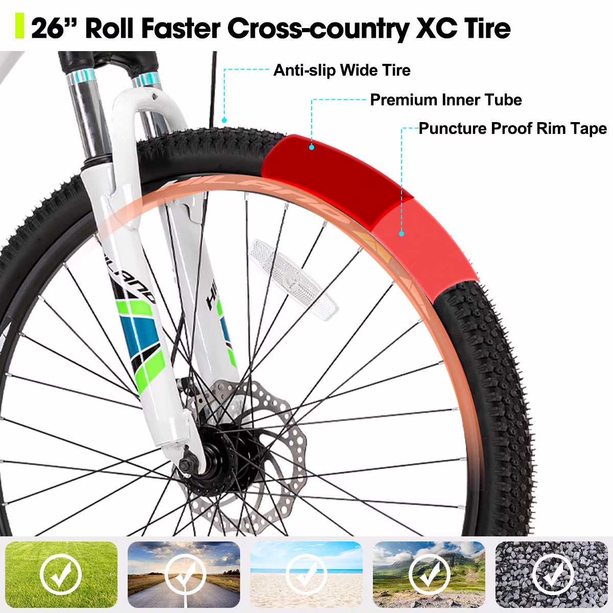 Hiland Mountain Bike, Multi-Spokes,Shimano 21 Speeds Drivetrain,Aluminum Frame 26 inch Wheels, Men's MTB Bicycle, White - Image 3