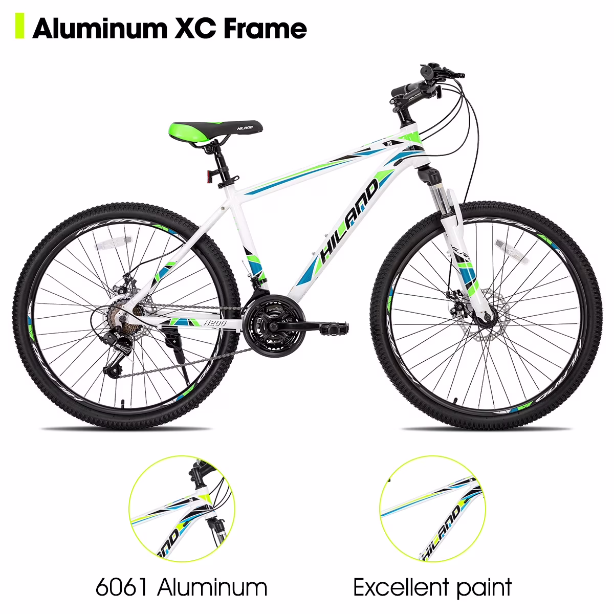 Hiland Mountain Bike, Multi-Spokes,Shimano 21 Speeds Drivetrain,Aluminum Frame 26 inch Wheels, Men's MTB Bicycle, White - Image 4