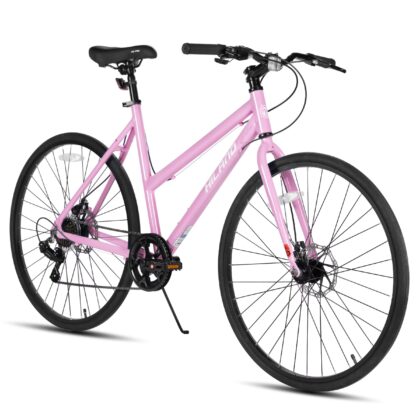 HILAND Unisex Commuter Road Bike 7-Speed Shimano, Mechanical Disc Brakes, 700c Alloy Frame (Black/Blue/Pink/White)
