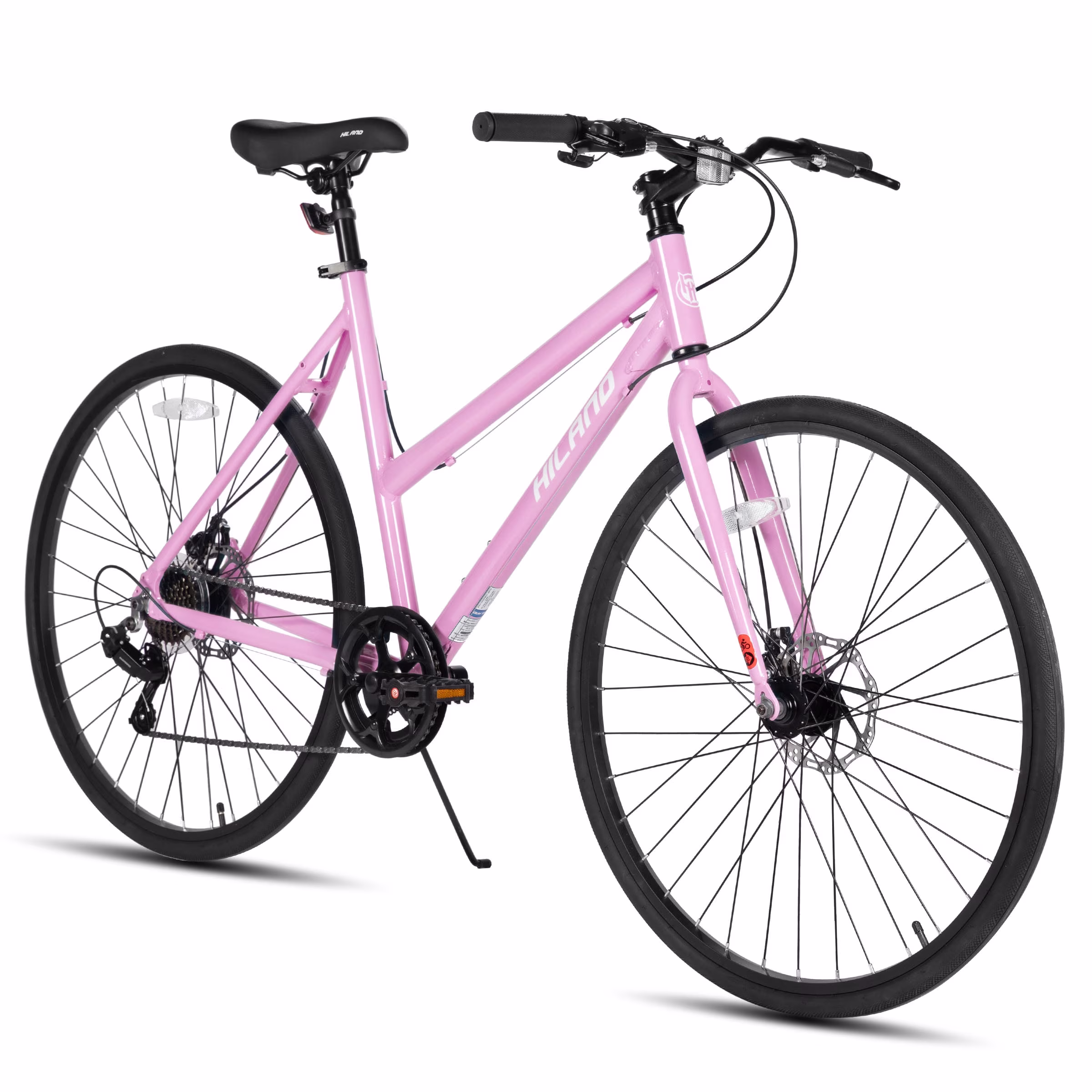 HILAND Unisex Commuter Road Bike 7-Speed Shimano, Mechanical Disc Brakes, 700c Alloy Frame (Black/Blue/Pink/White)