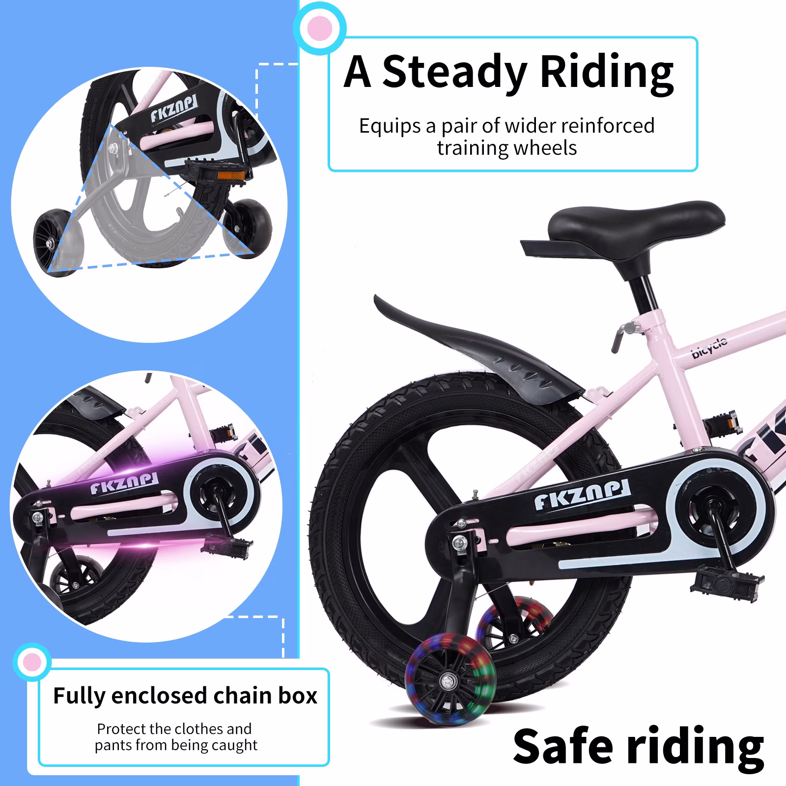 Holaki 18 inch Kids Bike with Training Wheels & Handbrake for Boys & Girls Ages 5-9, High Carbon Steel Frame Adjustable Seat Kids Bicycle with Kettle Stand & Night Glow for Birthday Gift, Pink - Image 4